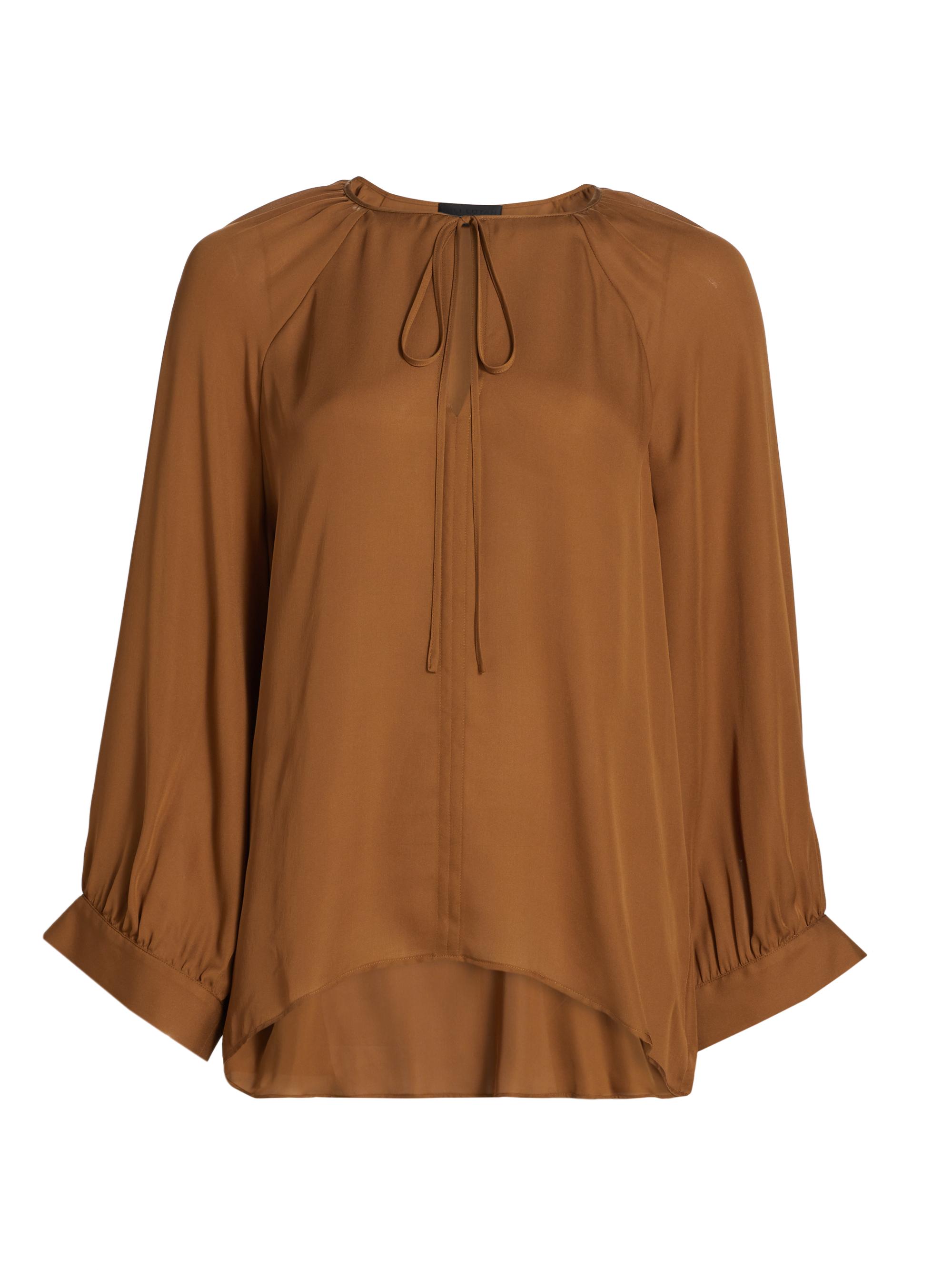 Nili Lotan Women's Acadia Silk Tieneck Blouse - Cognac
