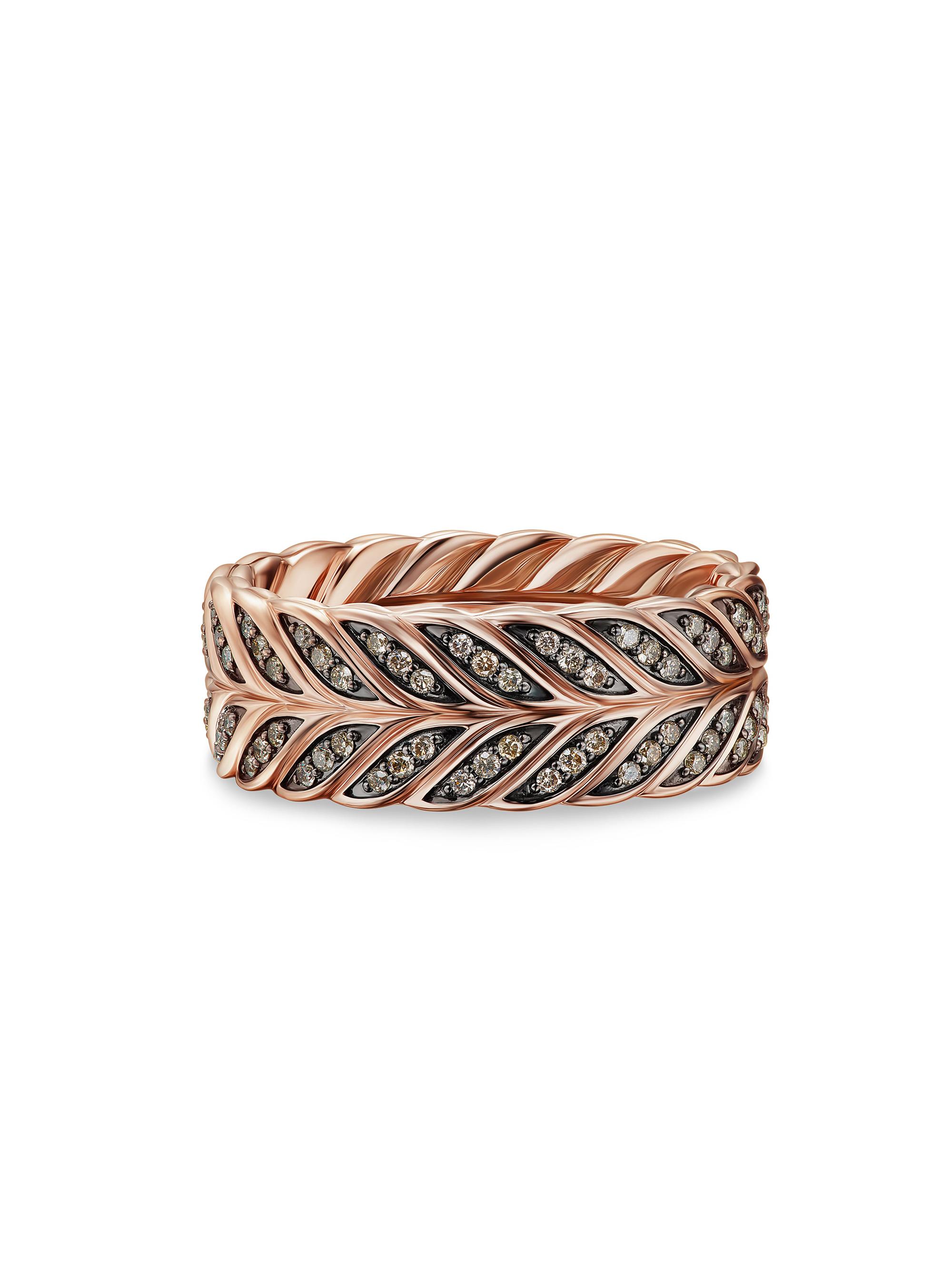 David Yurman Men's Chevron Pave Band Ring in 1K Rose Gold - Cognac Diamond