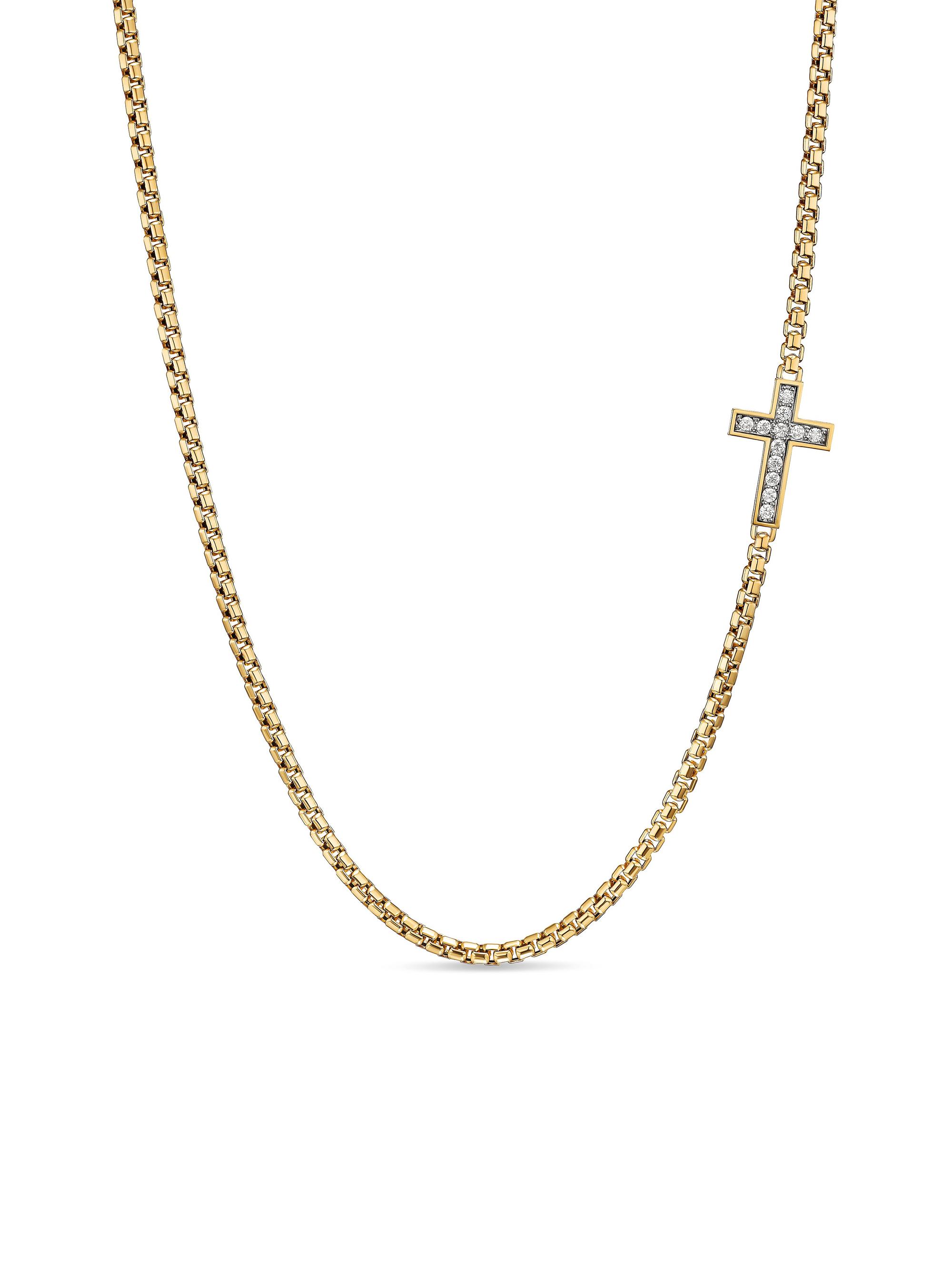 David Yurman Men's Cross Station Necklace in 18K Yellow Gold - Diamond