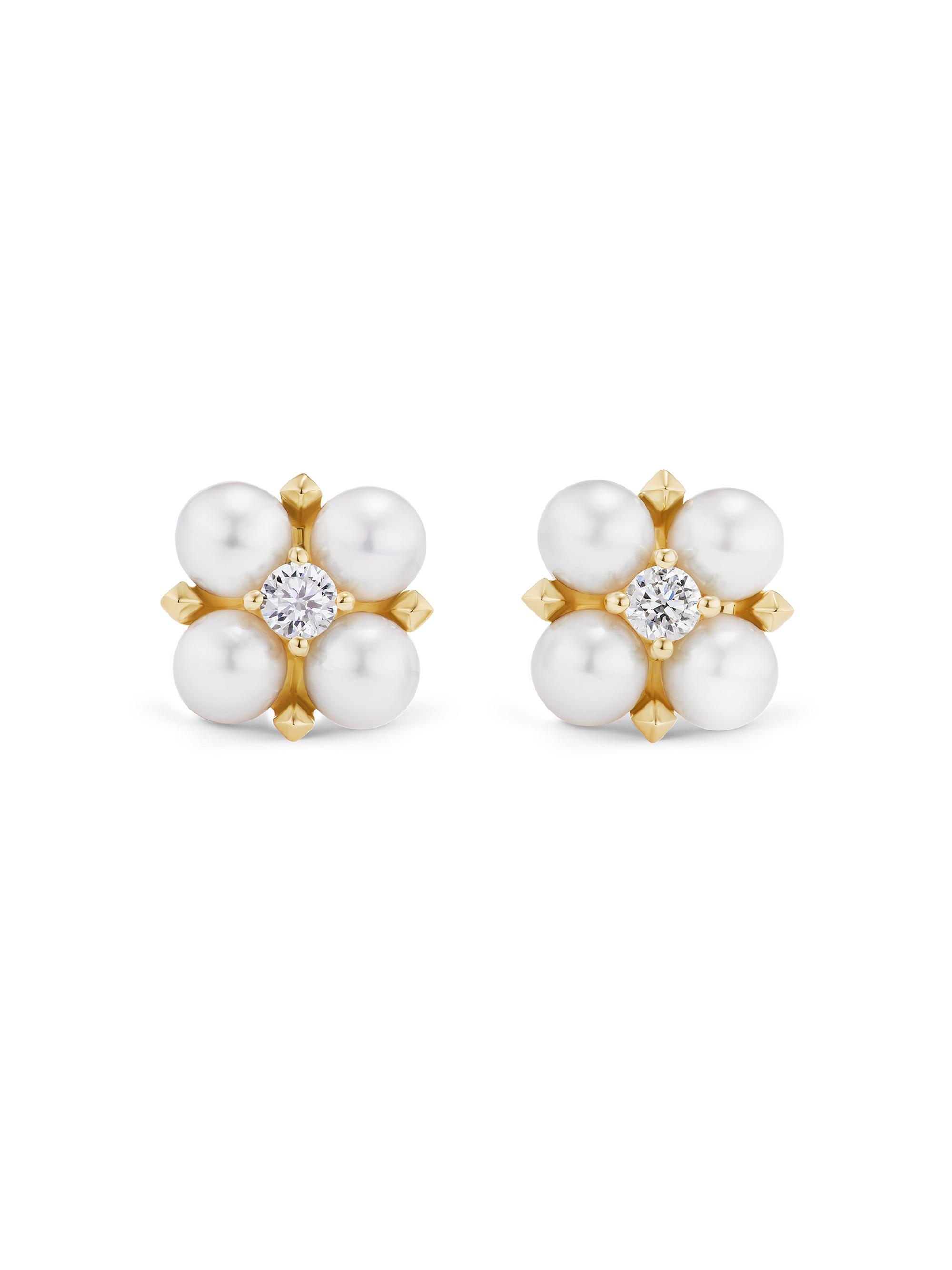 David Yurman Women's Petite Modern Renaissance Pearl Stud Earrings in 18K Yellow Gold with Diamonds, 7.8MM - Akoya White Pearl