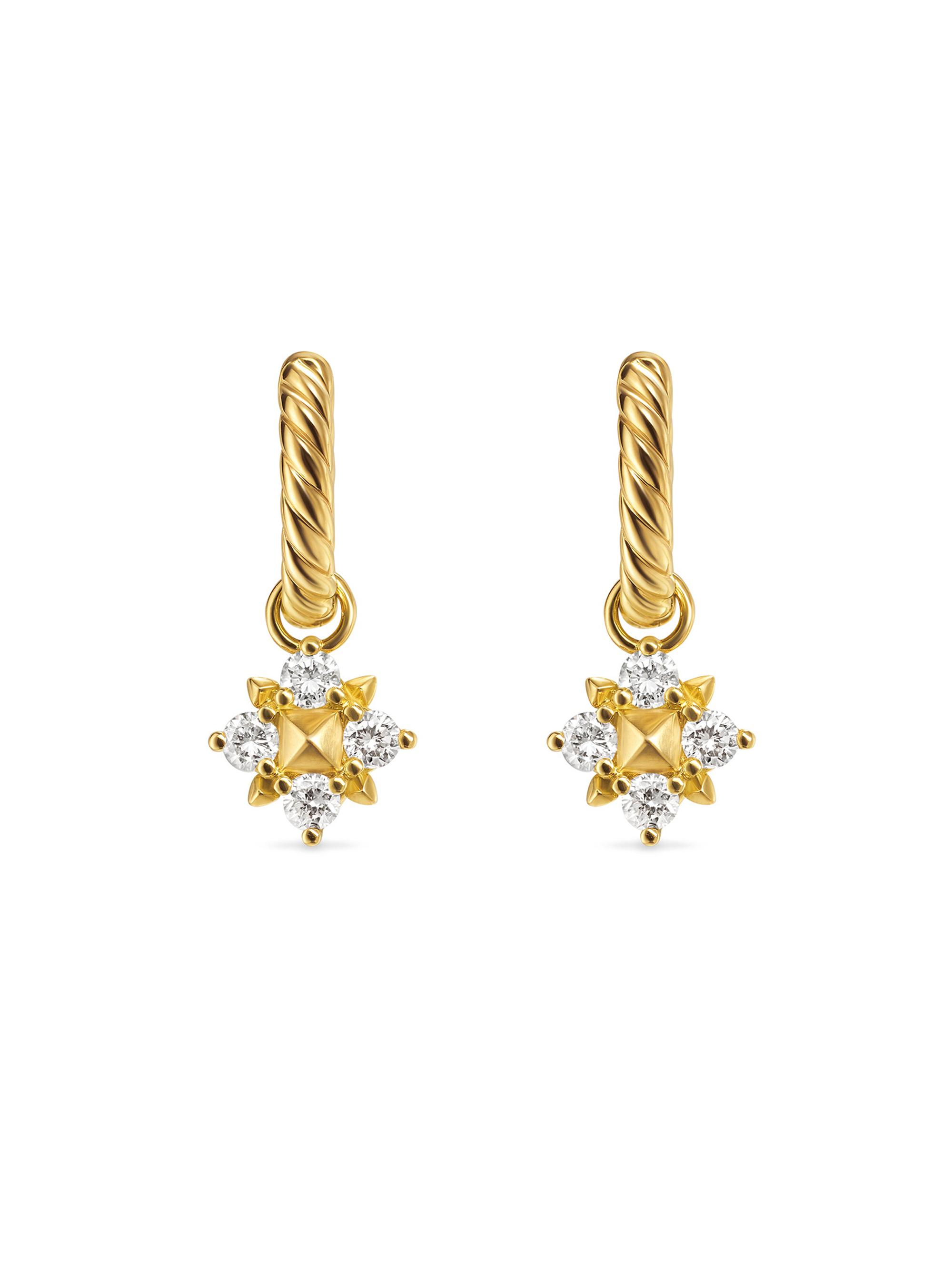 David Yurman Women's Petite Modern Renaissance Pyramid Drop Earrings in 18K Yellow Gold with Diamonds, 18.8MM - Diamond