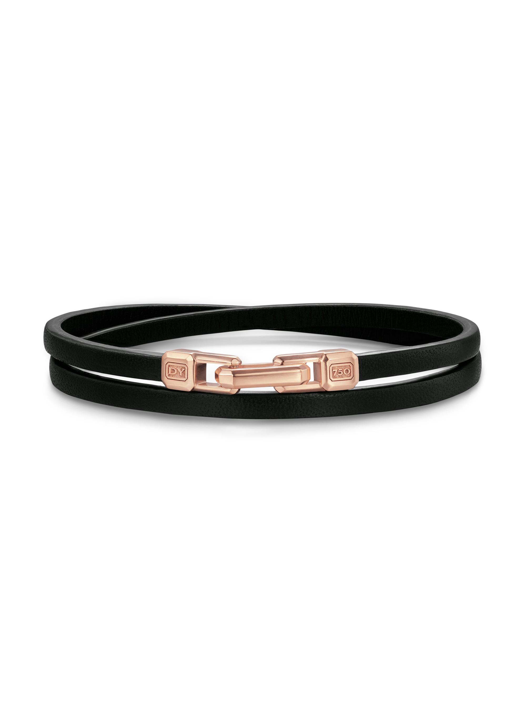 David Yurman Men's Streamline Double Wrap Black Leather Bracelet, 5.2MM - Black