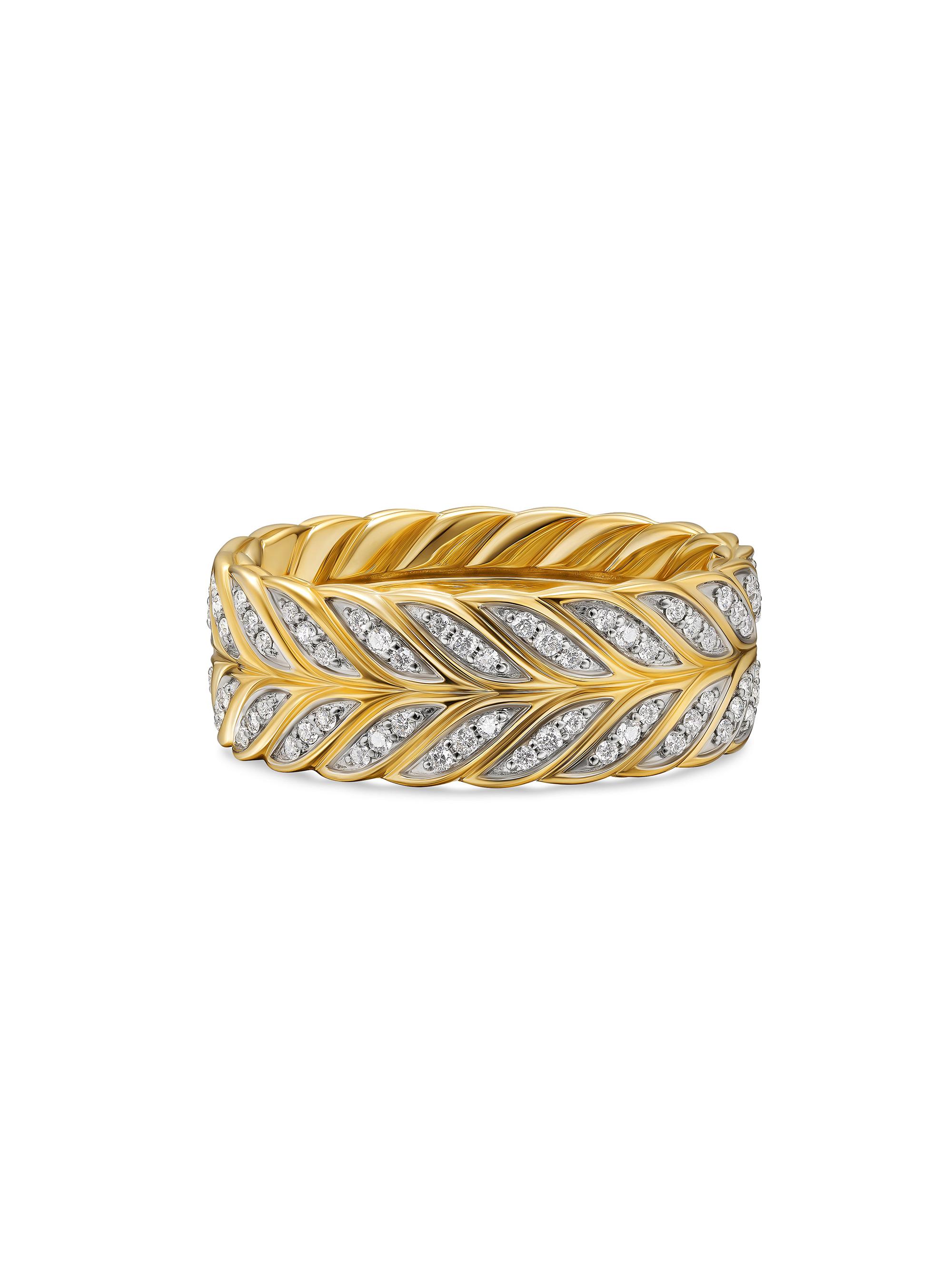 David Yurman Men's Chevron Pave Band Ring in 18K Yellow Gold - Diamond