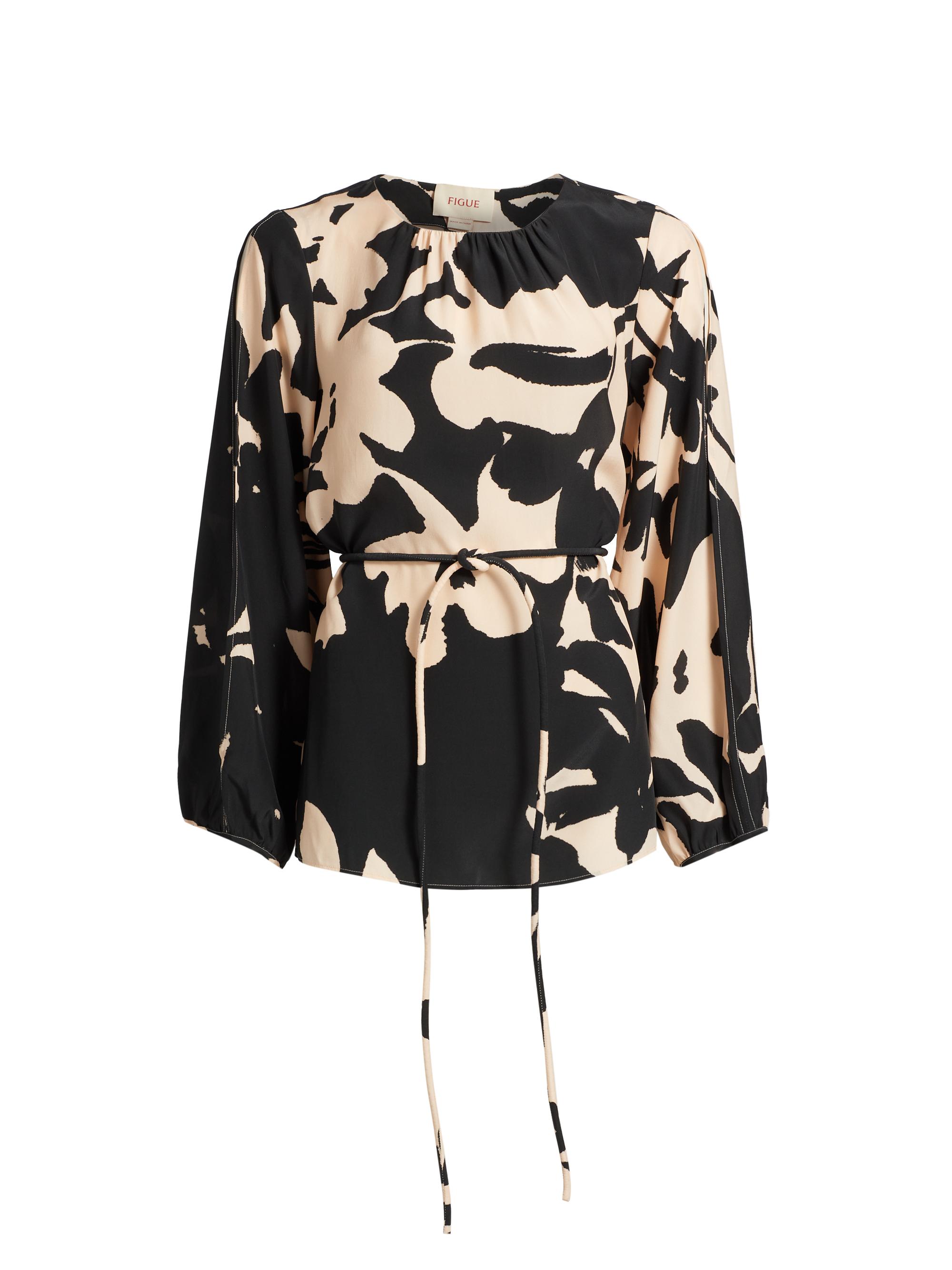 Figue Women's Kasey Floral Silk Tie-Waist Tunic - Enchanted Garden Sahara Sand