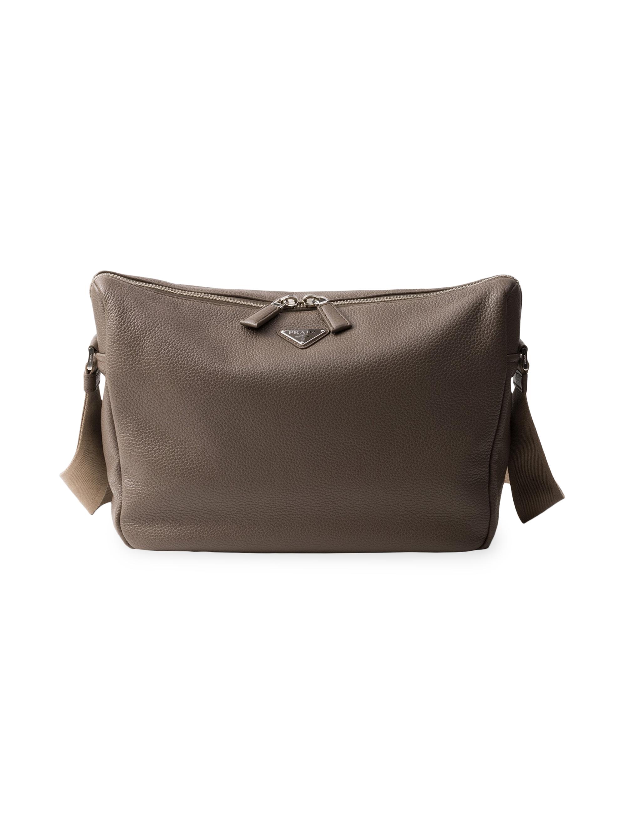 Prada Men's Leather Shoulder Bag - Grey