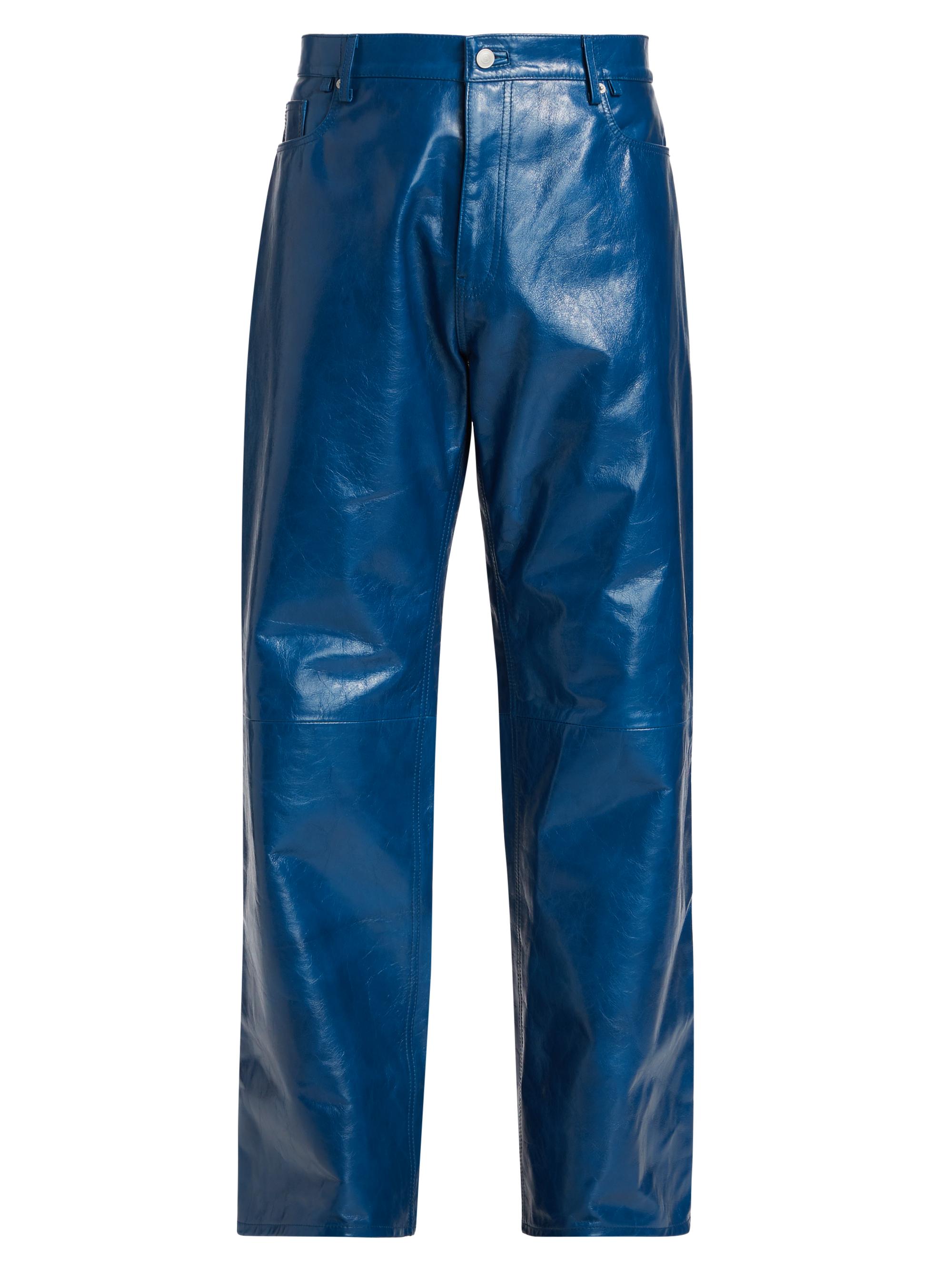 EZR Men's Leather Baggy-Fit Pants - Blue