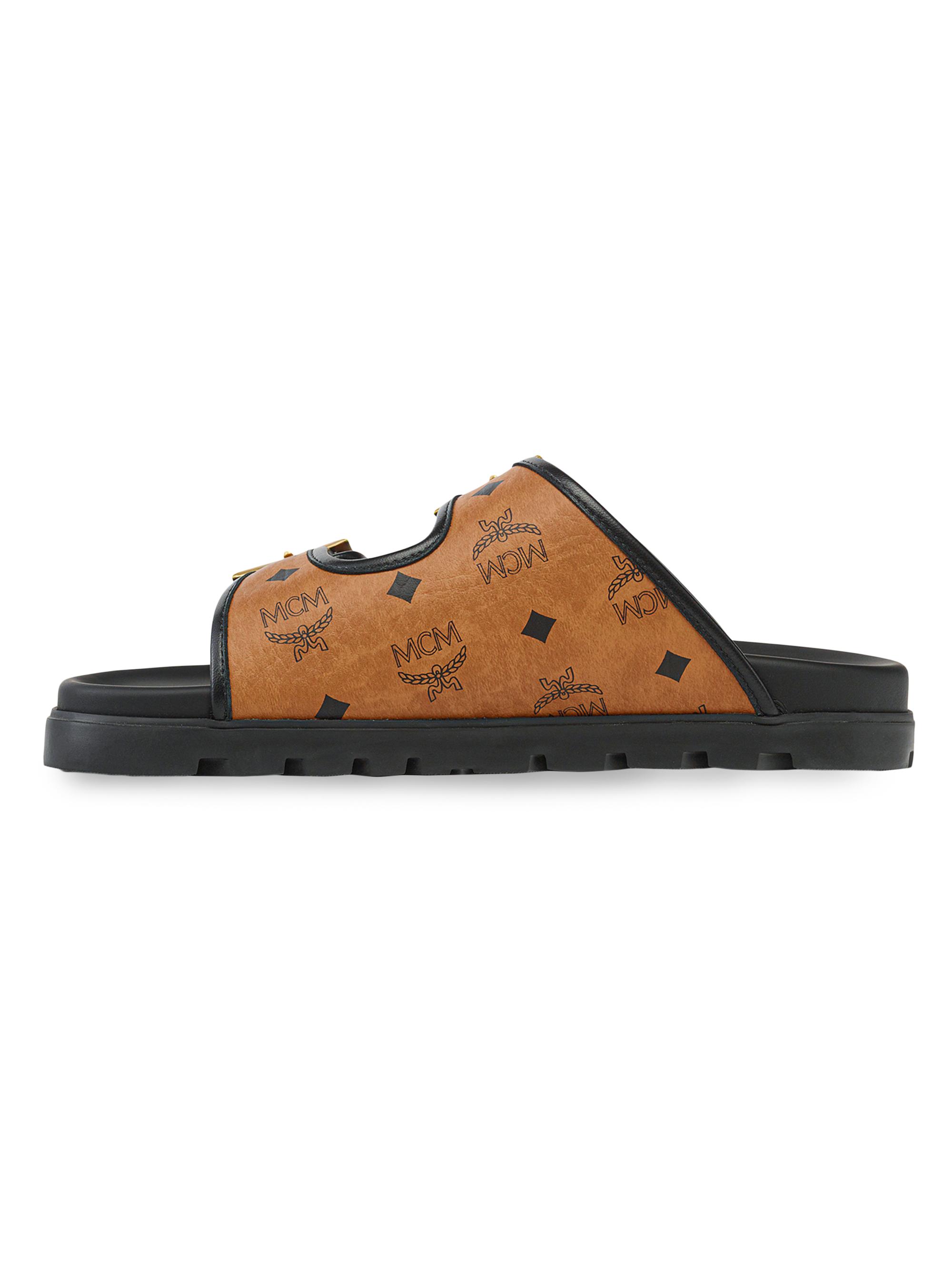 MCM Men's Logo Print Sandals - Cognac
