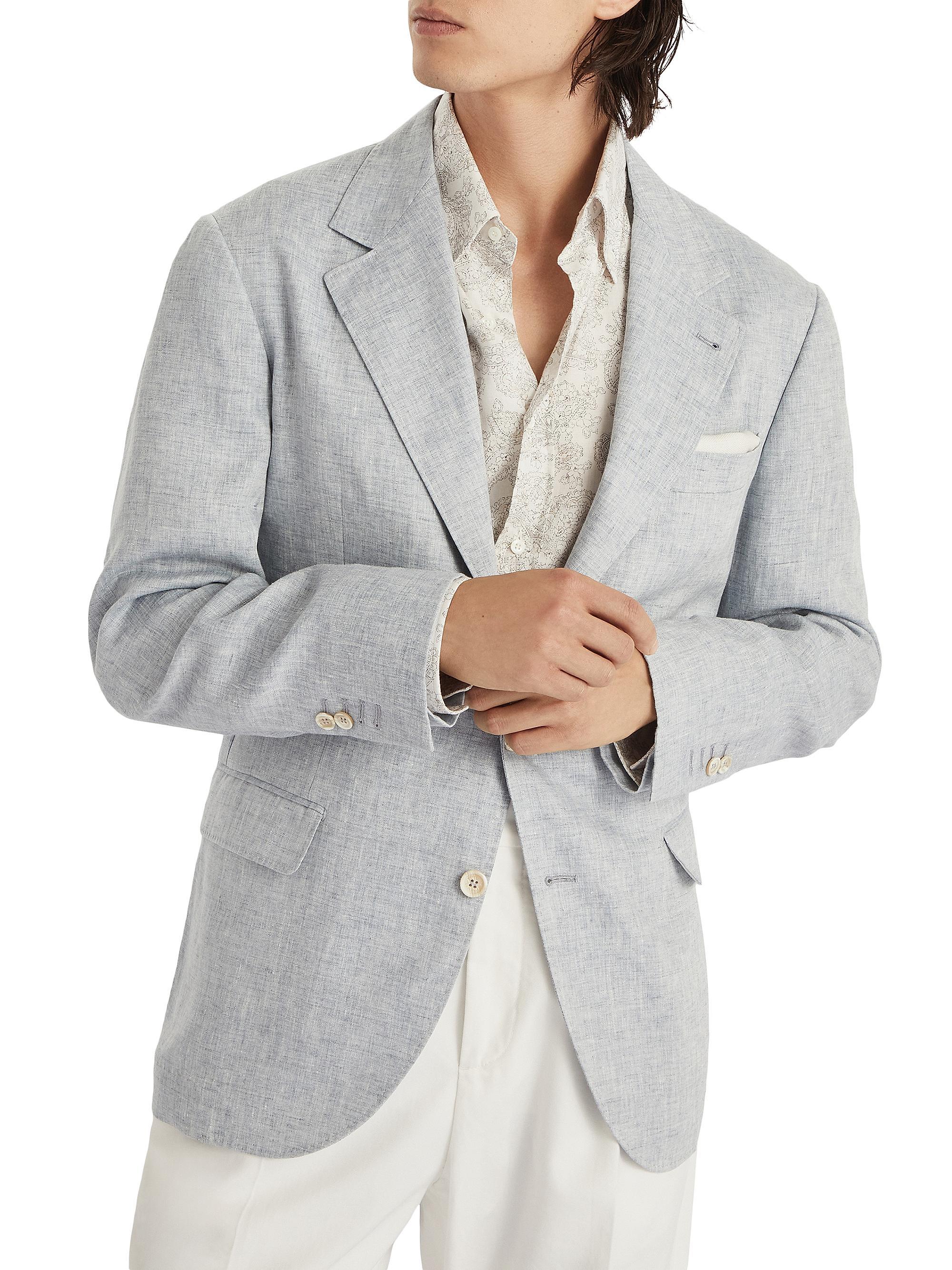 Brunello Cucinelli Men's Délavé Linen Deconstructed Blazer - Grey
