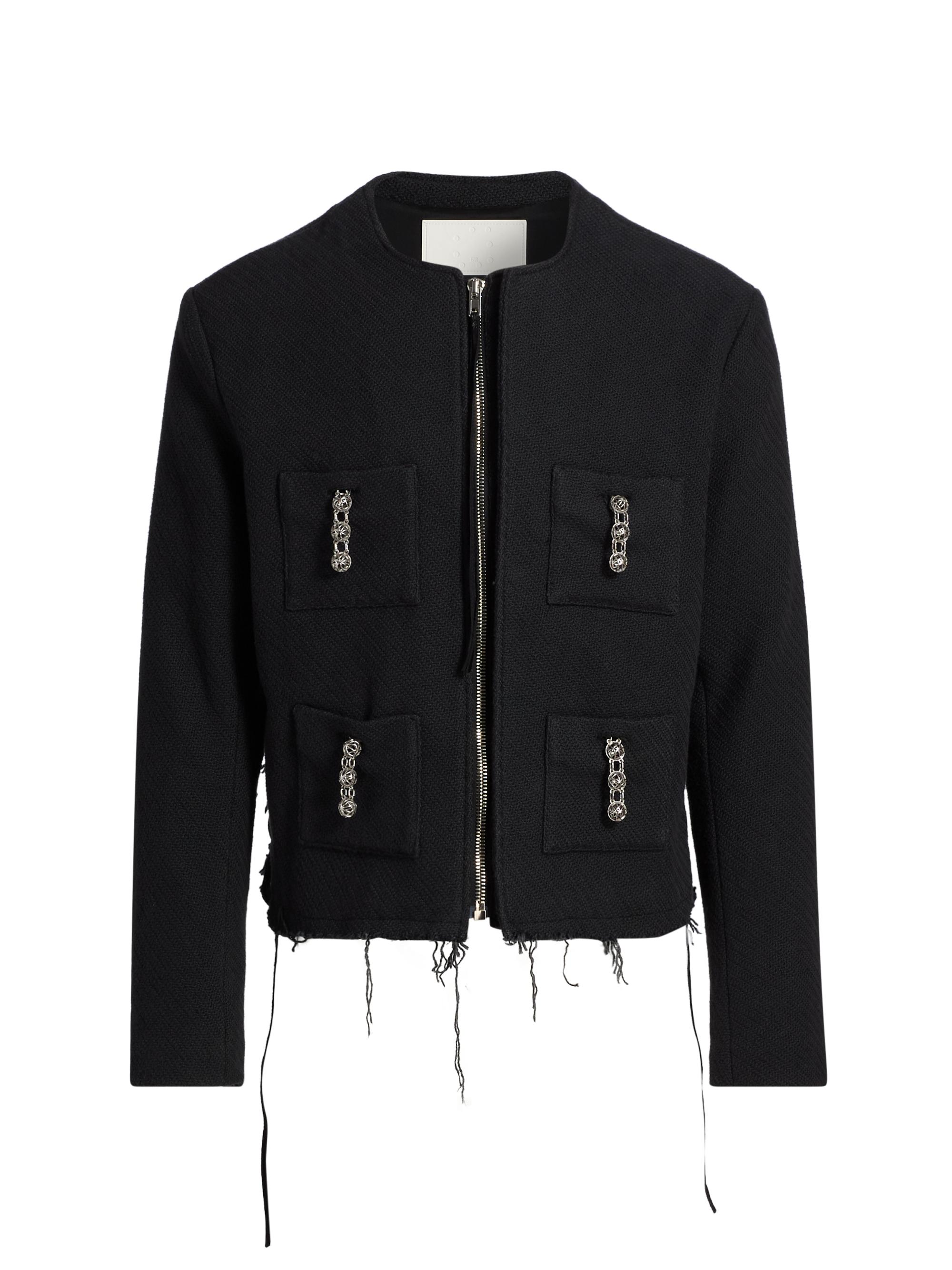 EZR Men's Collarless Cotton Chain Jacket - Black