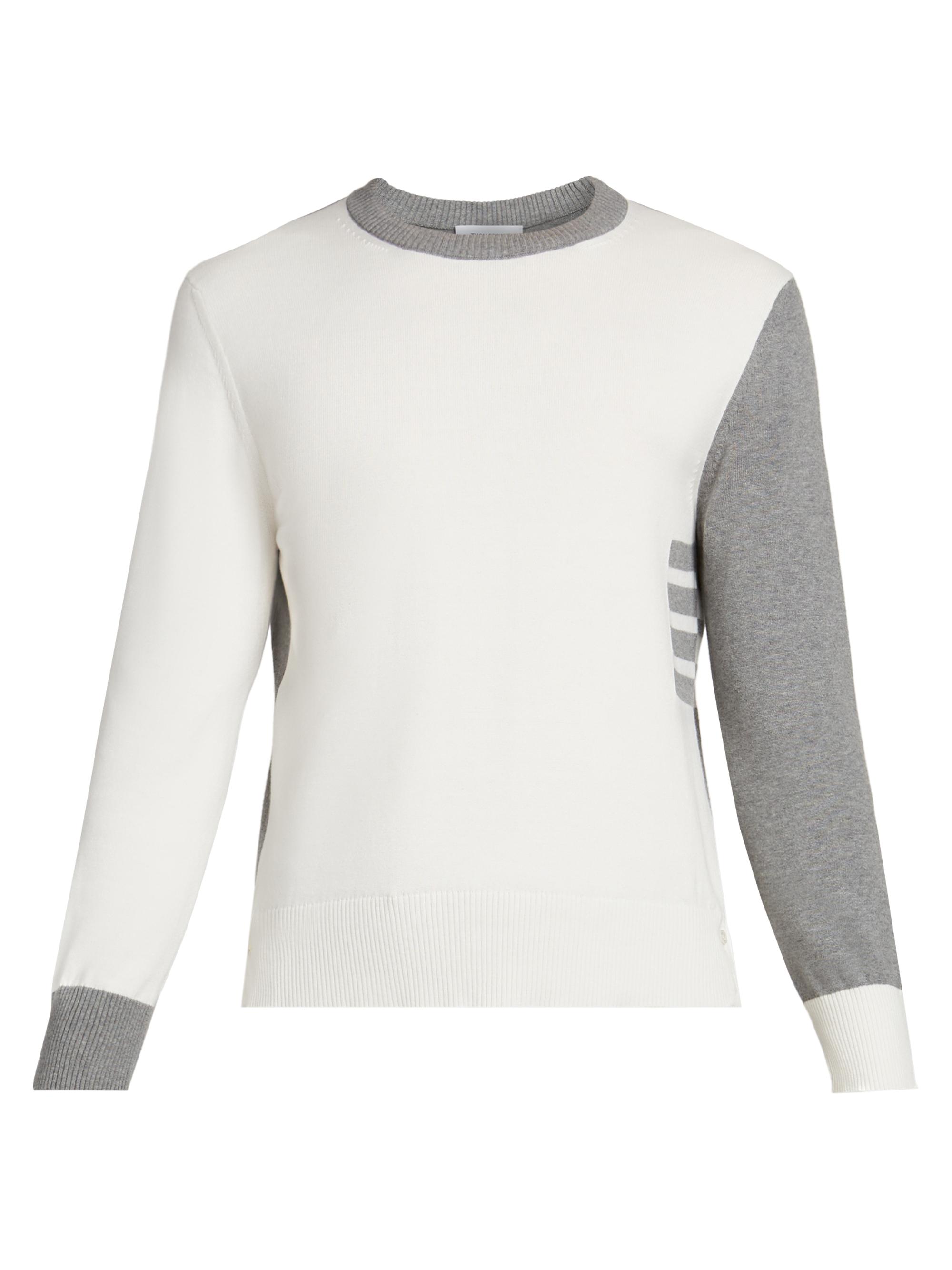 Thom Browne Men's Cotton Jersey Colorblocked Sweatshirt - Light Grey White