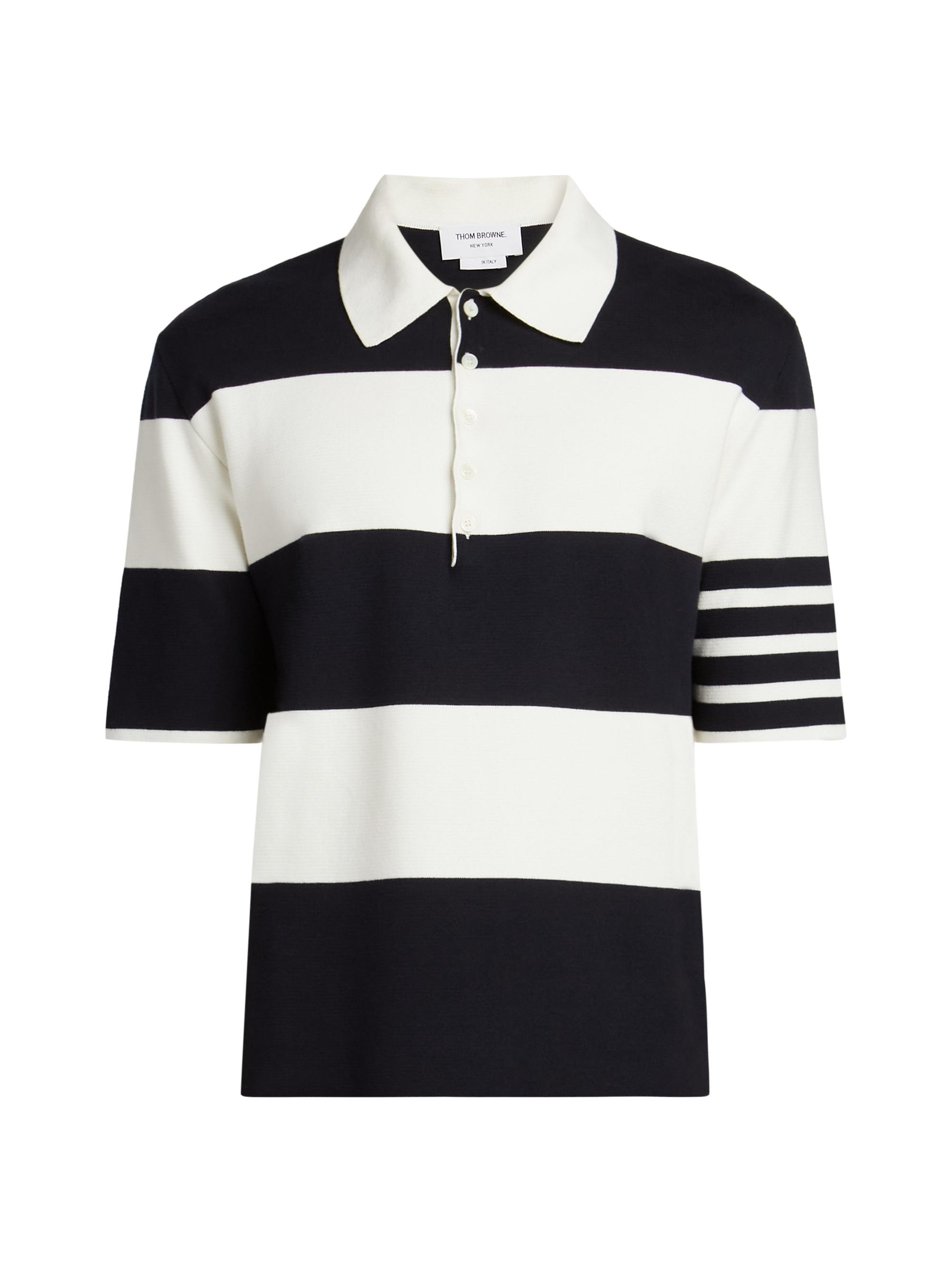 Thom Browne Men's Striped Cotton Polo Shirt - Navy White