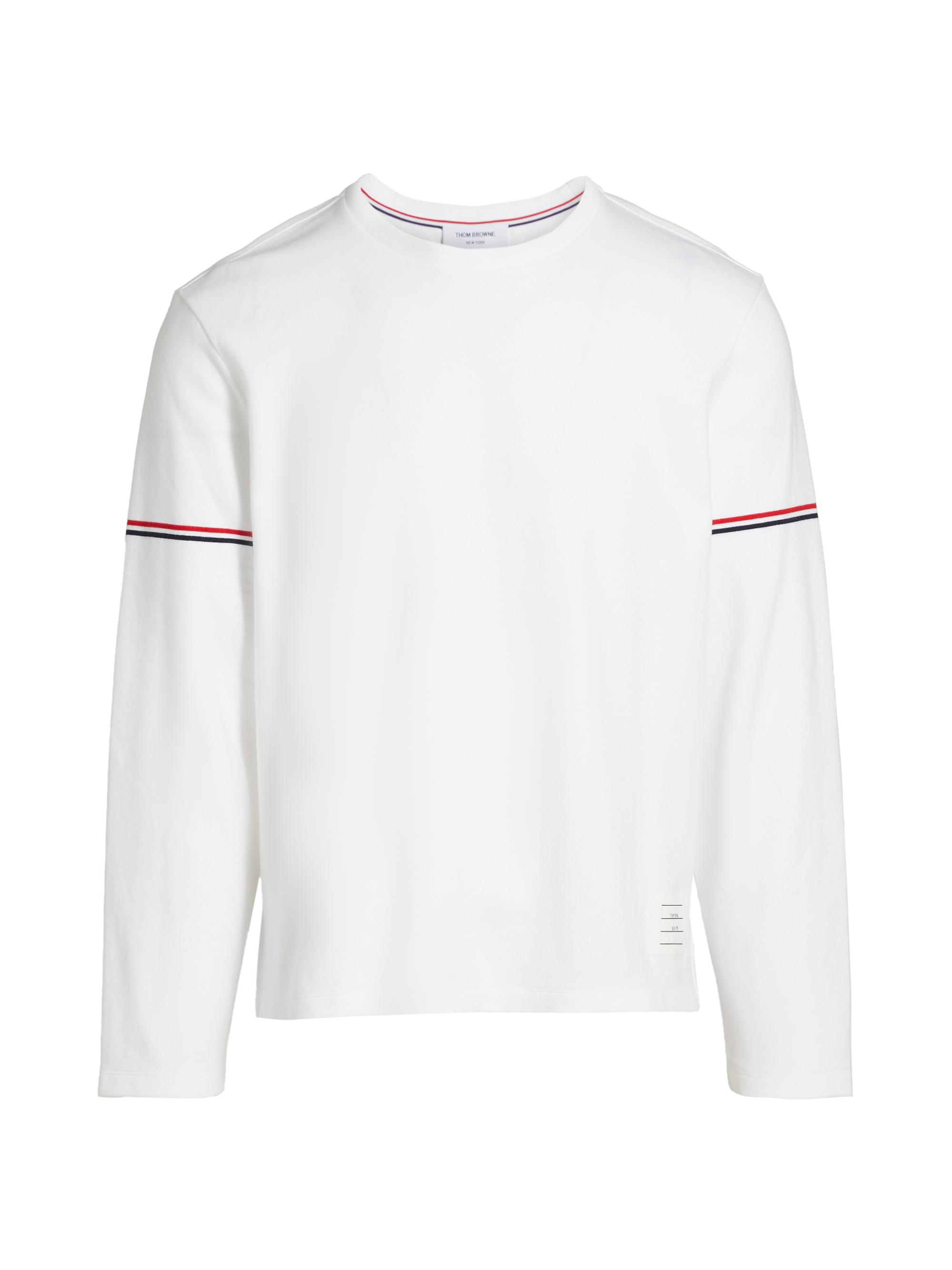Thom Browne Men's Tricolor Grosgrain Cotton Shirt - White