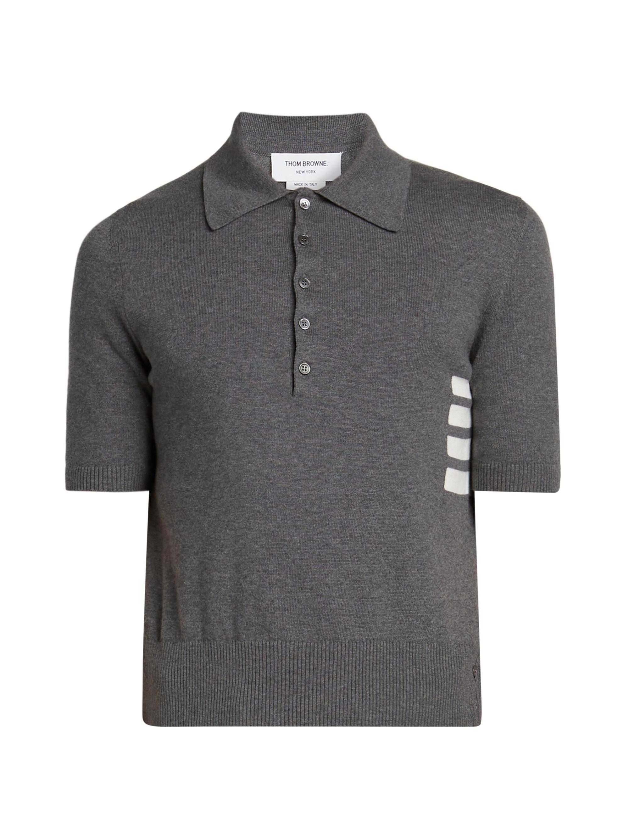 Thom Browne Men's Striped Cotton Polo Shirt - Medium Grey