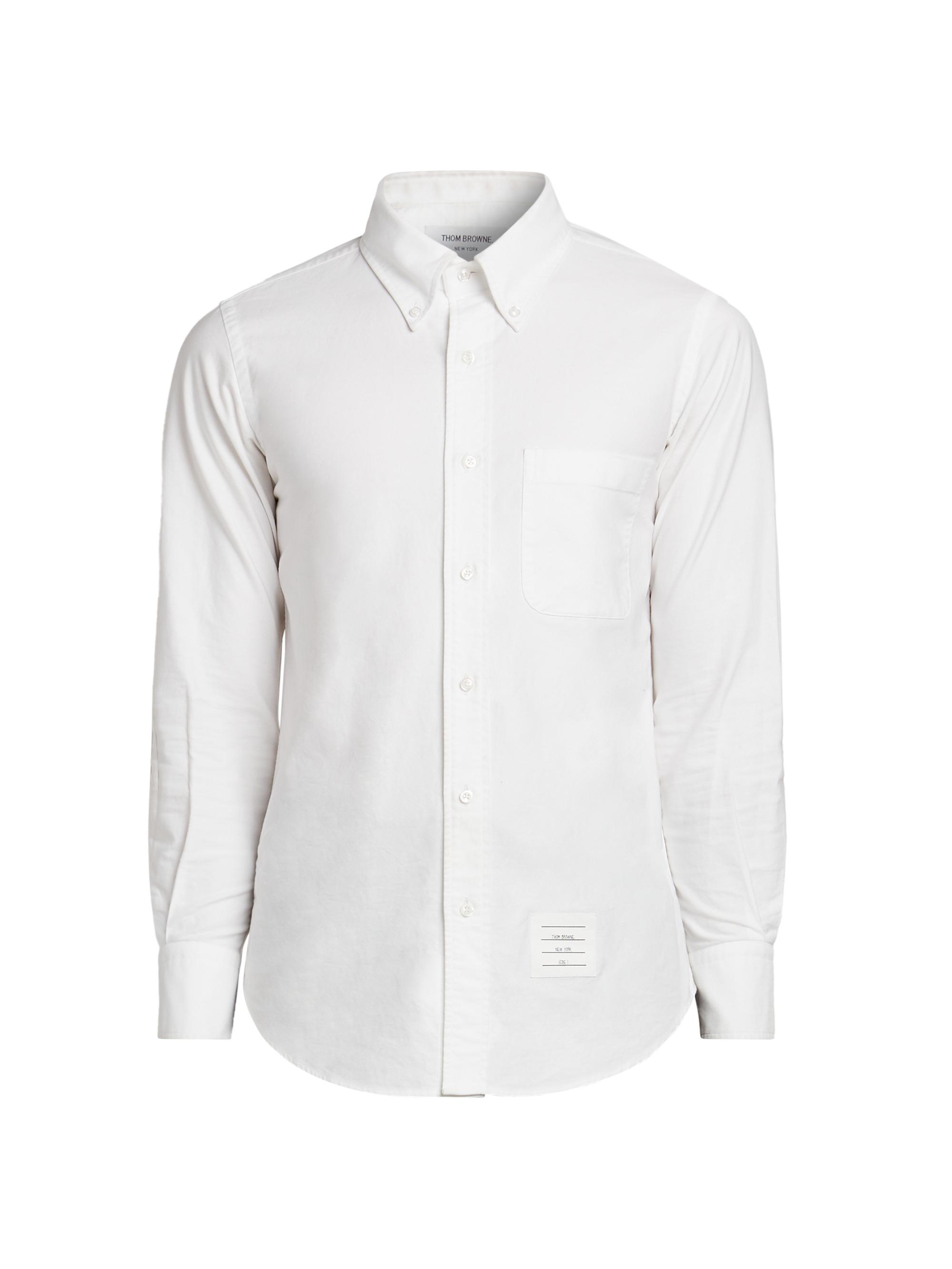 Thom Browne Men's RWB Stripe Cotton Straight-Fit Shirt - White