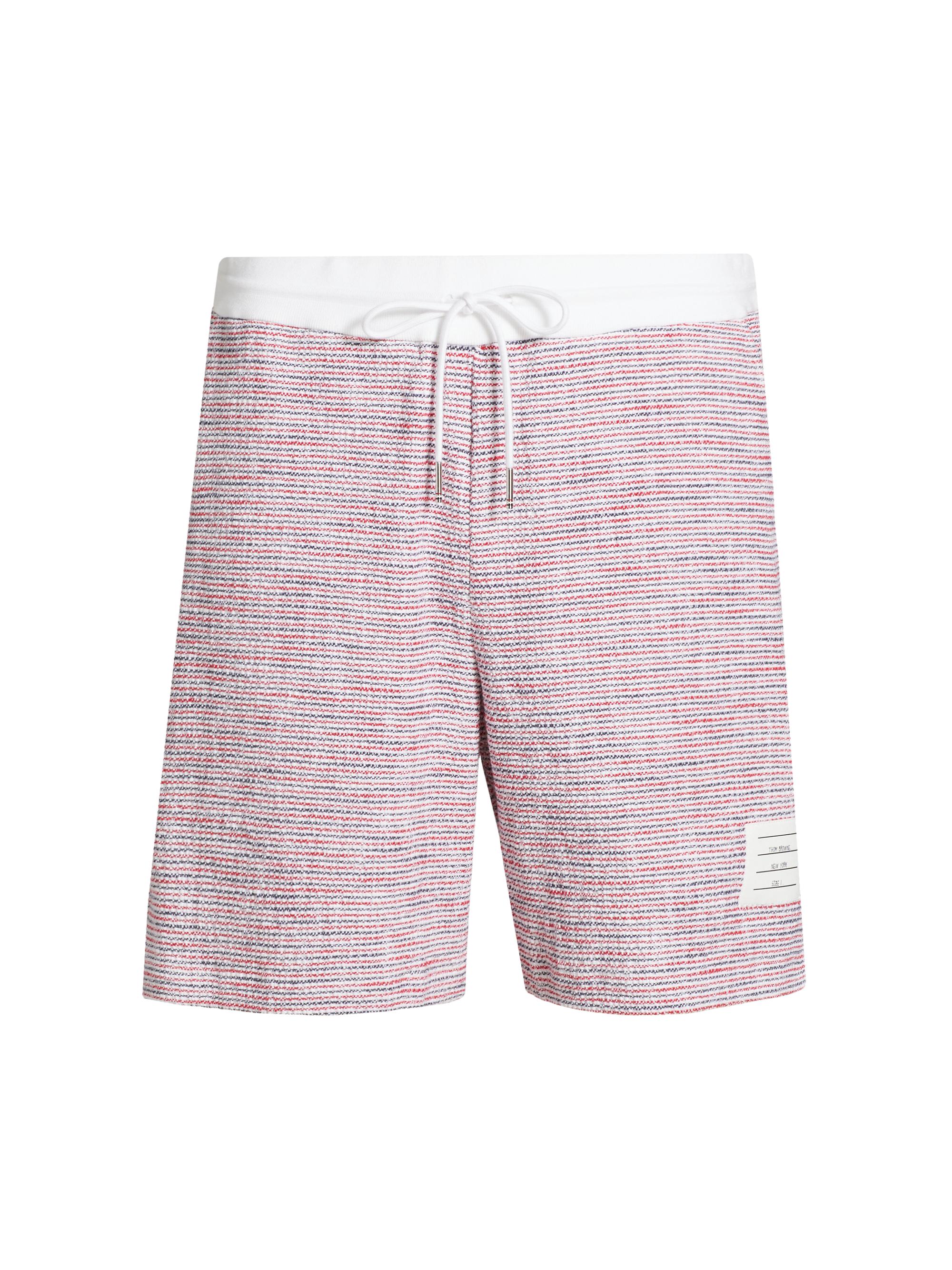 Thom Browne Men's Striped Cotton-Tweed Drawstring Shorts - Red White Blue