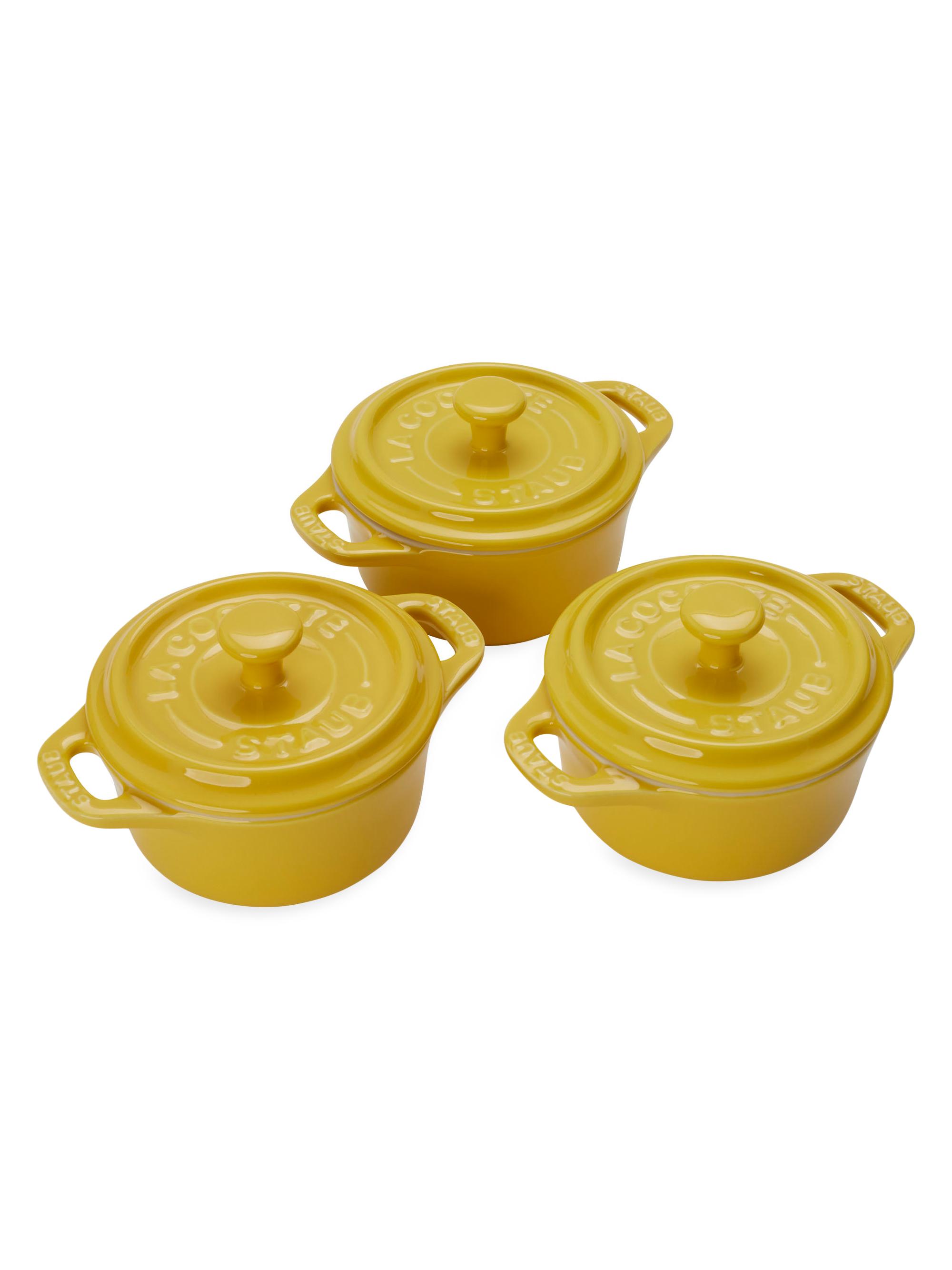 Staub Ceramic 3 Piece Mini Round Cocotte Set - Citron