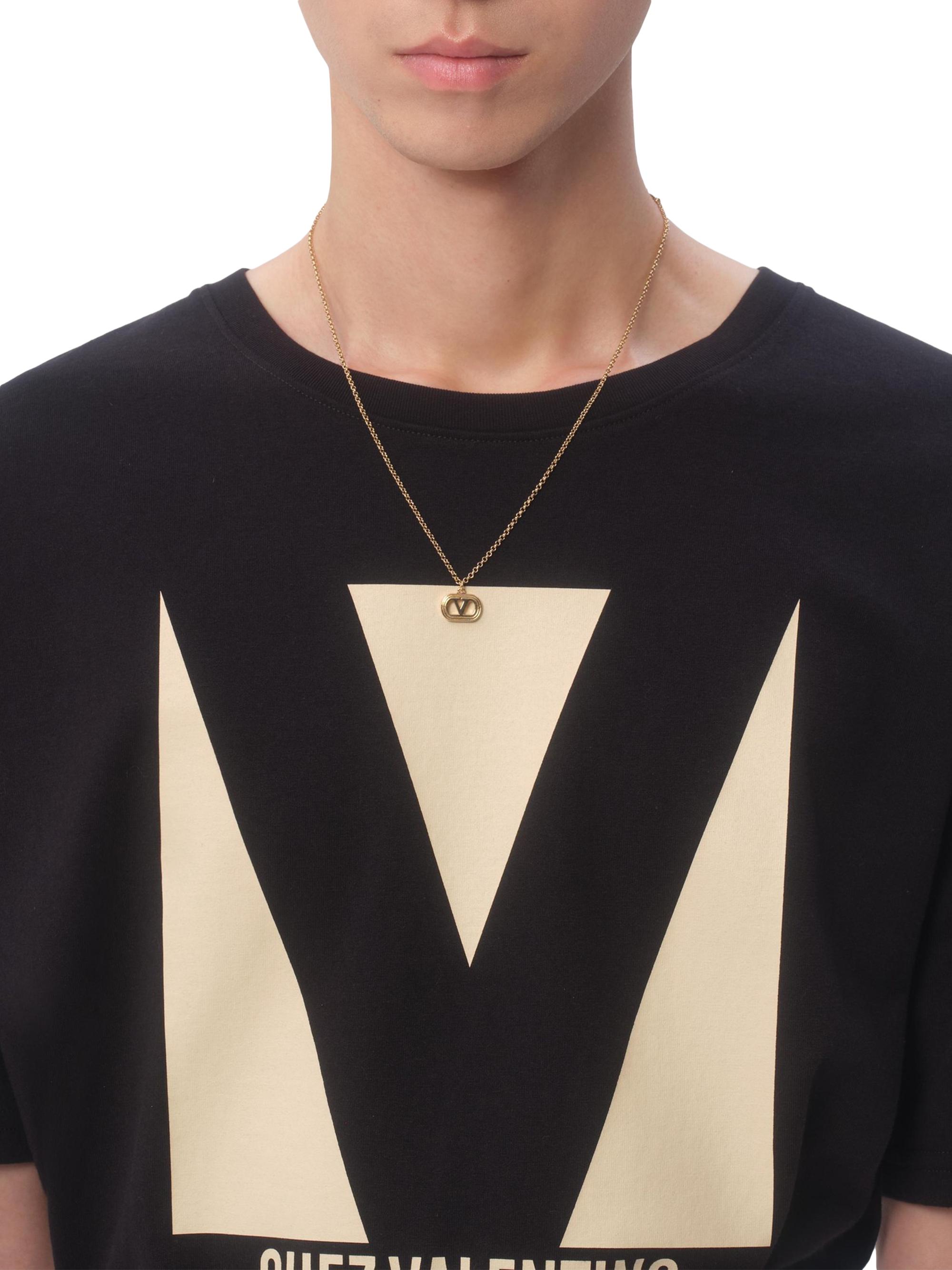 VALENTINO ブラック Tシャツ XS Valentino Garavani Cotton T-Shirt with Metallic V Detail