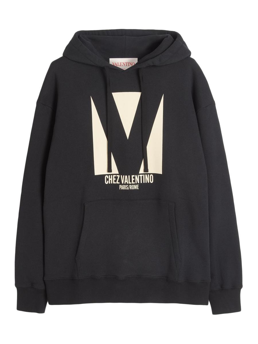 VALENTINO★Chez Valentino print cotton hooded sweatshirt Valentino Garavani Cotton Hooded Sweatshirt with Chez Print