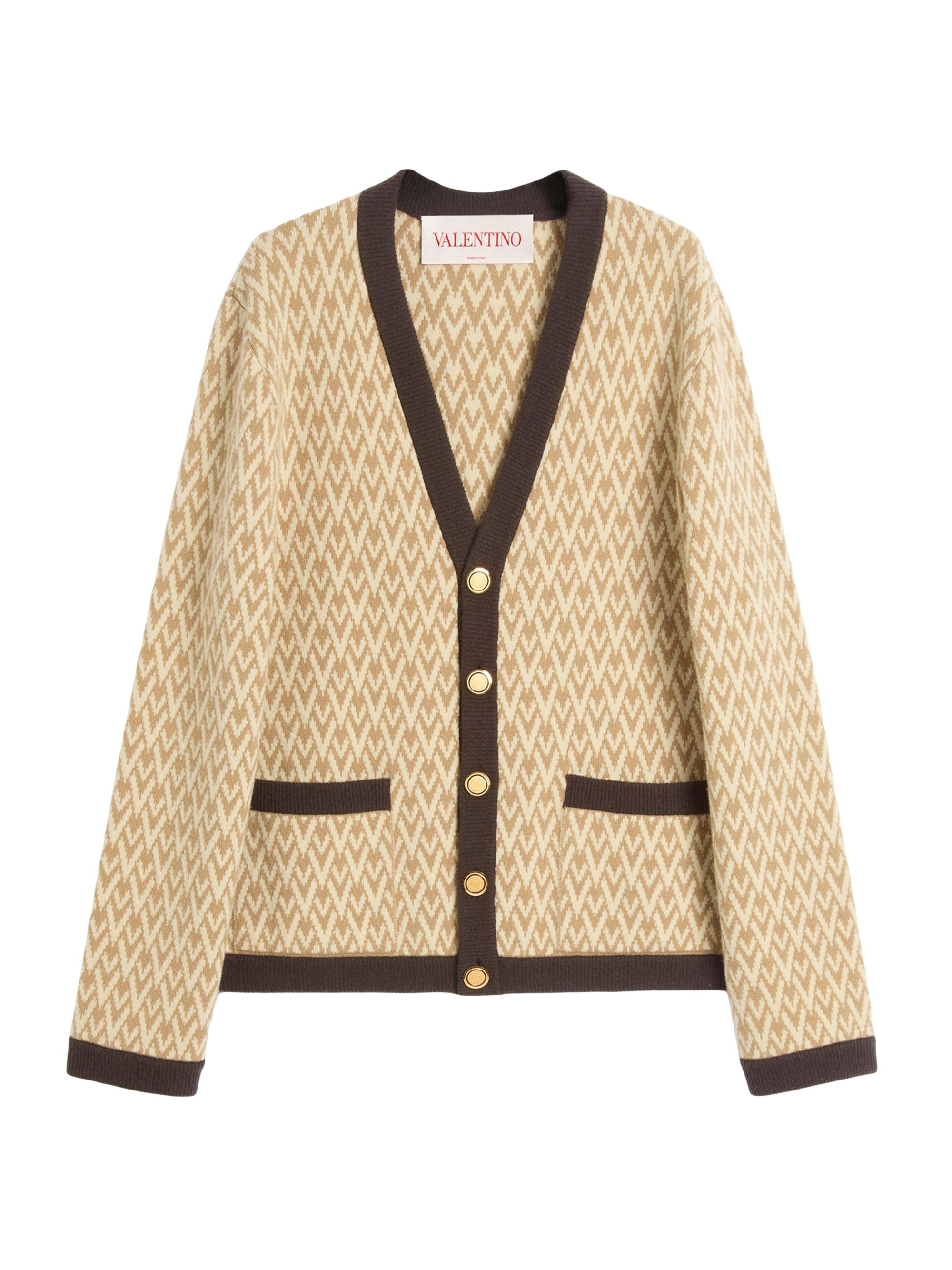 Valentino Garavani Wool Cardigan with Toute La V Pattern | Saks