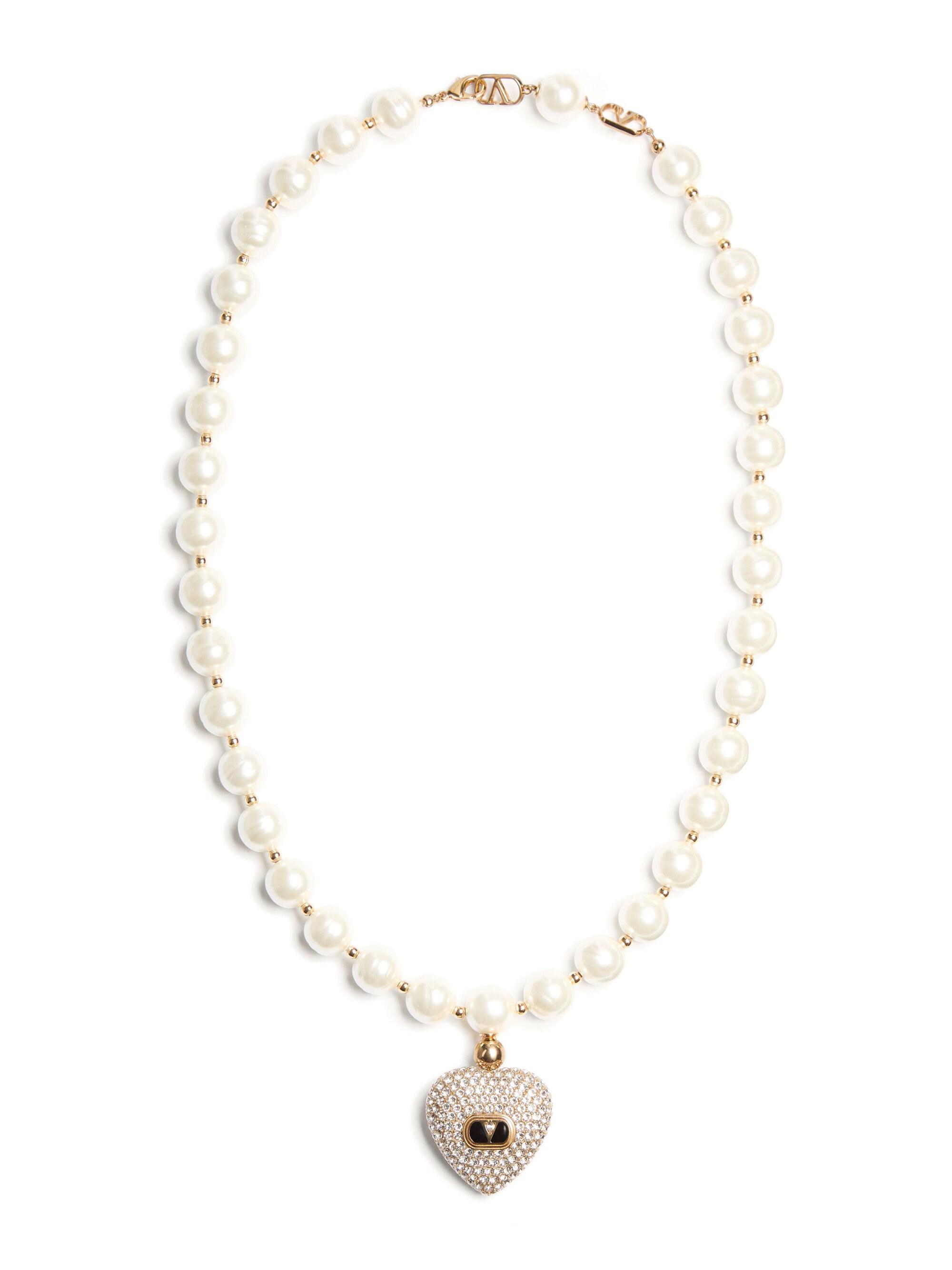 Valentino Garavani Women's Coeur Royal Necklace in Metal, Enamel, Pearls and Swarovski Crystals