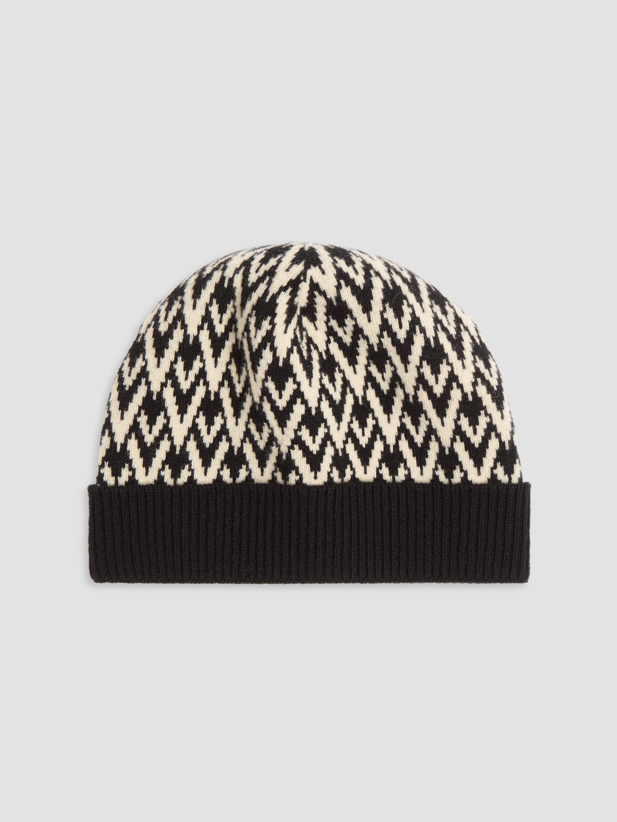 Valentino Garavani Men's Toute La V Signature Knitted Wool Beanie - Black Cream | Thumbnail 5