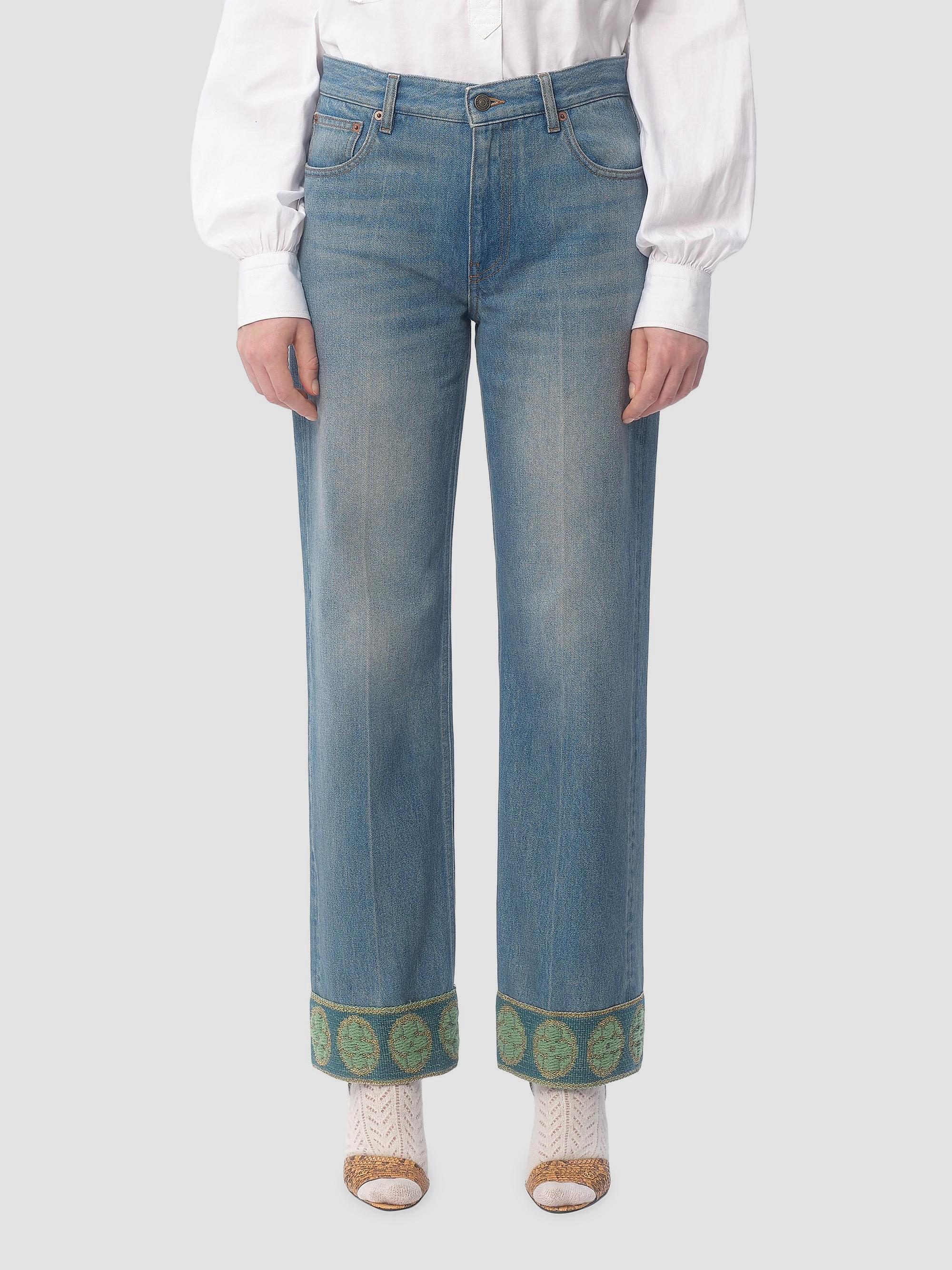Valentino Garavani Denim Trousers with Jacquard Trims | Saks Fifth