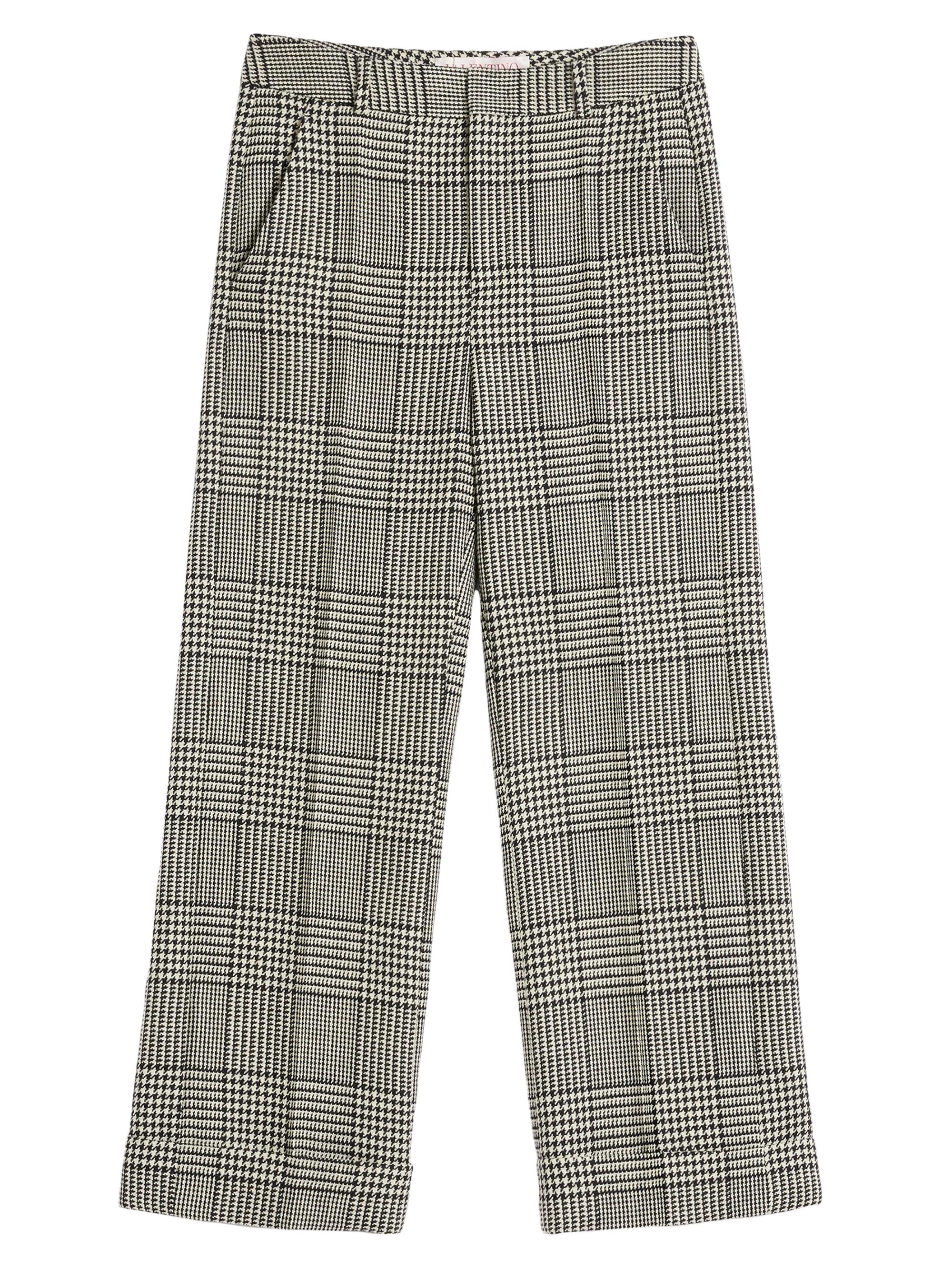 Valentino Garavani Men's Wool Pants with Turn-Ups with Check Pattern on Houndstooth -  Black