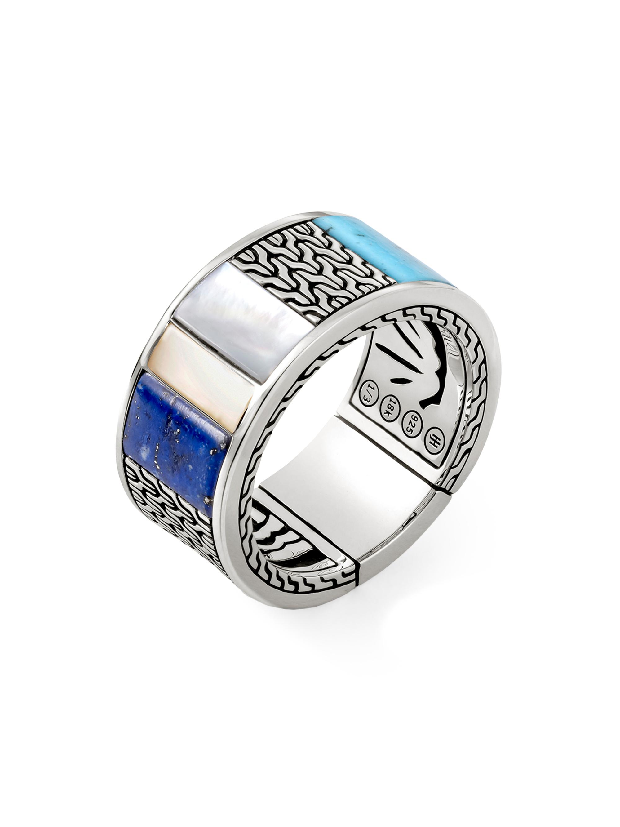 John Hardy Men's Carved Chain Sterling Silver, Mother-Of-Pearl, Turquoise & Lapis Lazuli Ring - Silver Gold