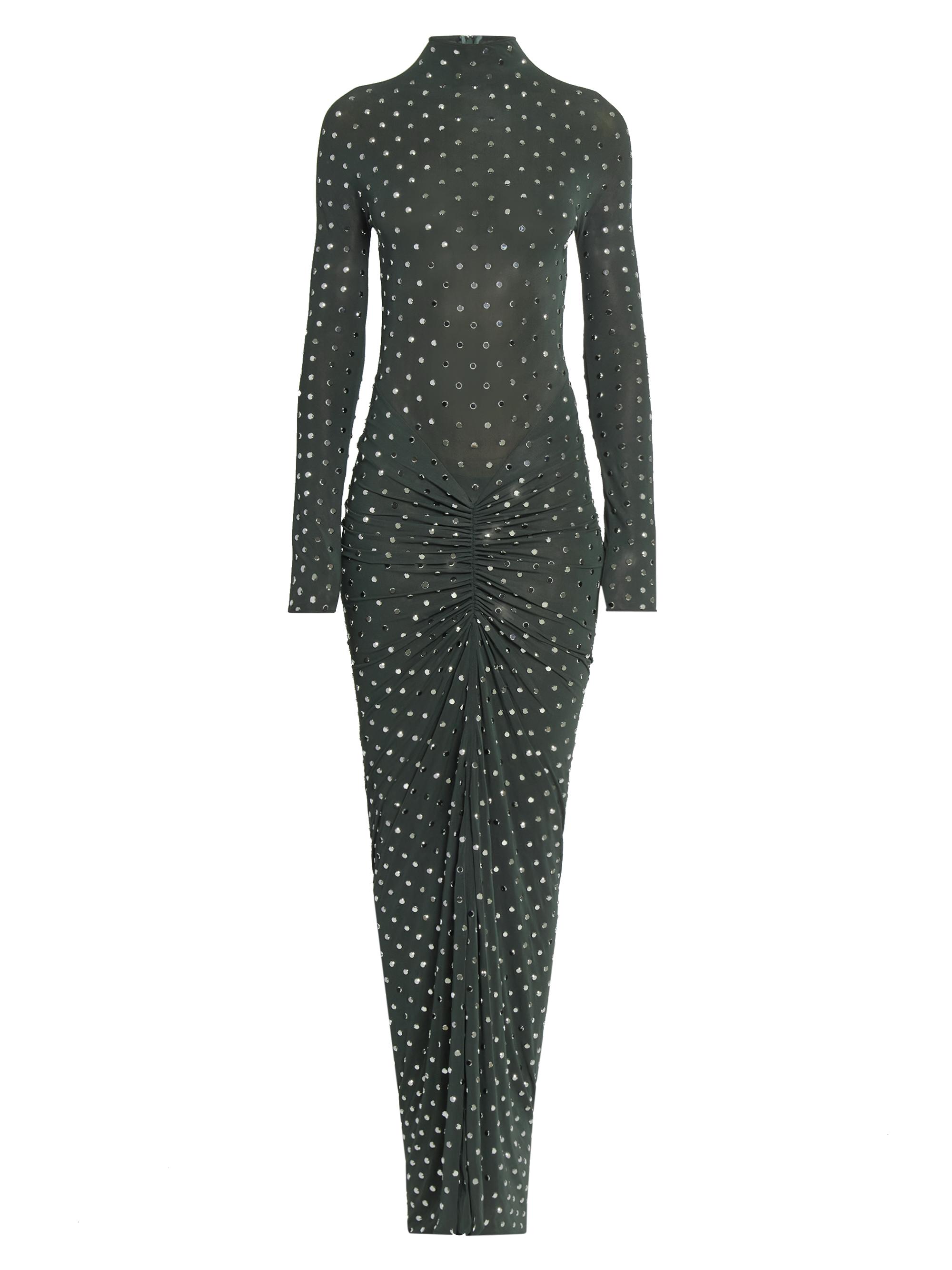 Alaïa Women's Embellished Metallic Ruched Maxi Dress - Foret