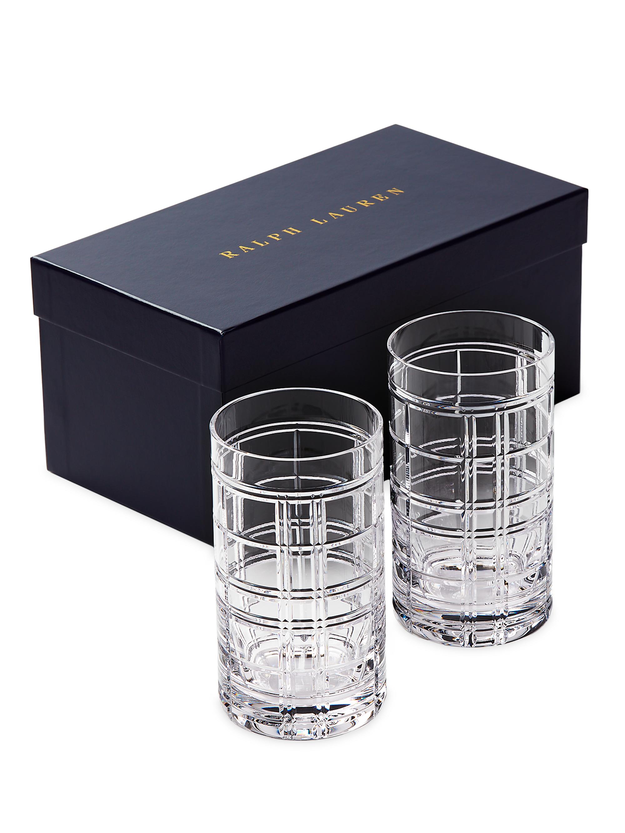 Ralph Lauren Hudson Plaid Highball Glasses 2-Piece Set - Clear