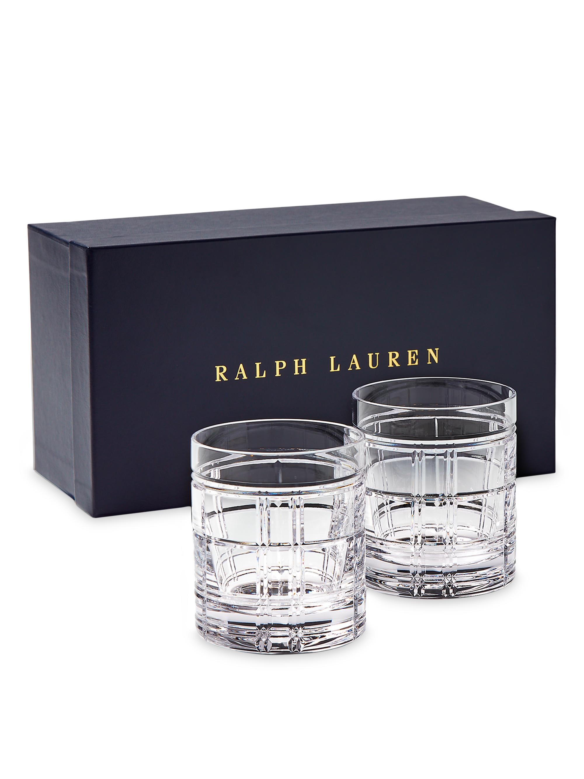 Ralph Lauren Hudson Plaid Double-Old-Fashioned Glasses 2-Piece Set - Clear