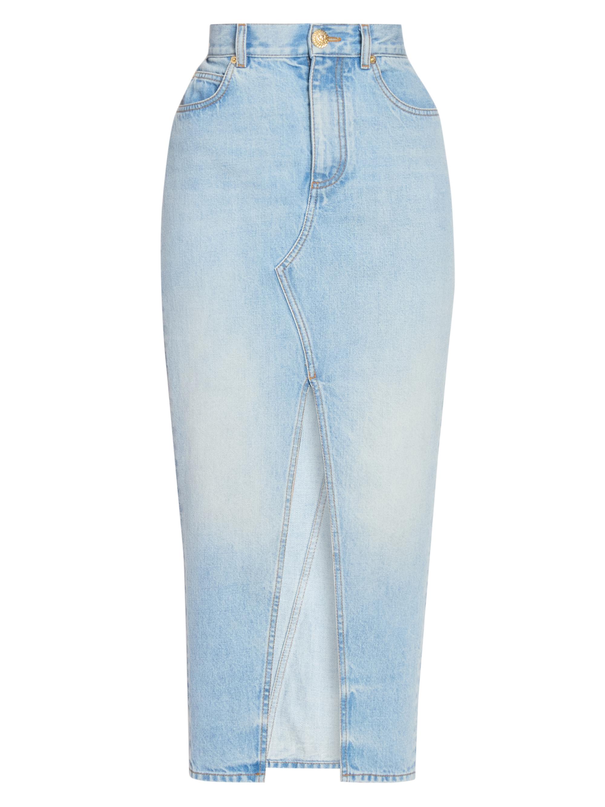Balmain Women's Denim Slit Midi-Skirt - Bleu Jean Clair