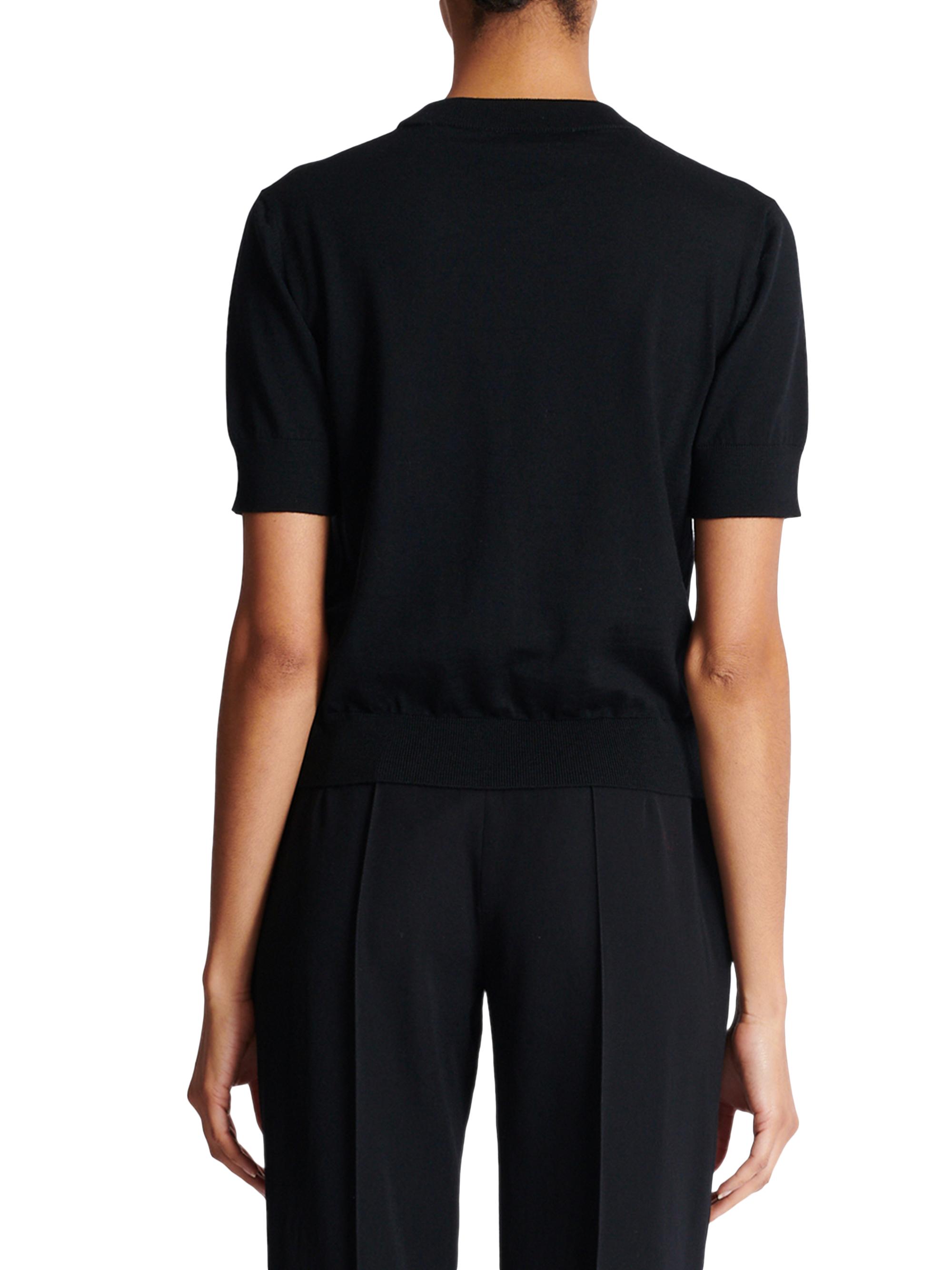Balmain Logo Merino Wool Short-Sleeve Bi-Color Knit Top | Saks
