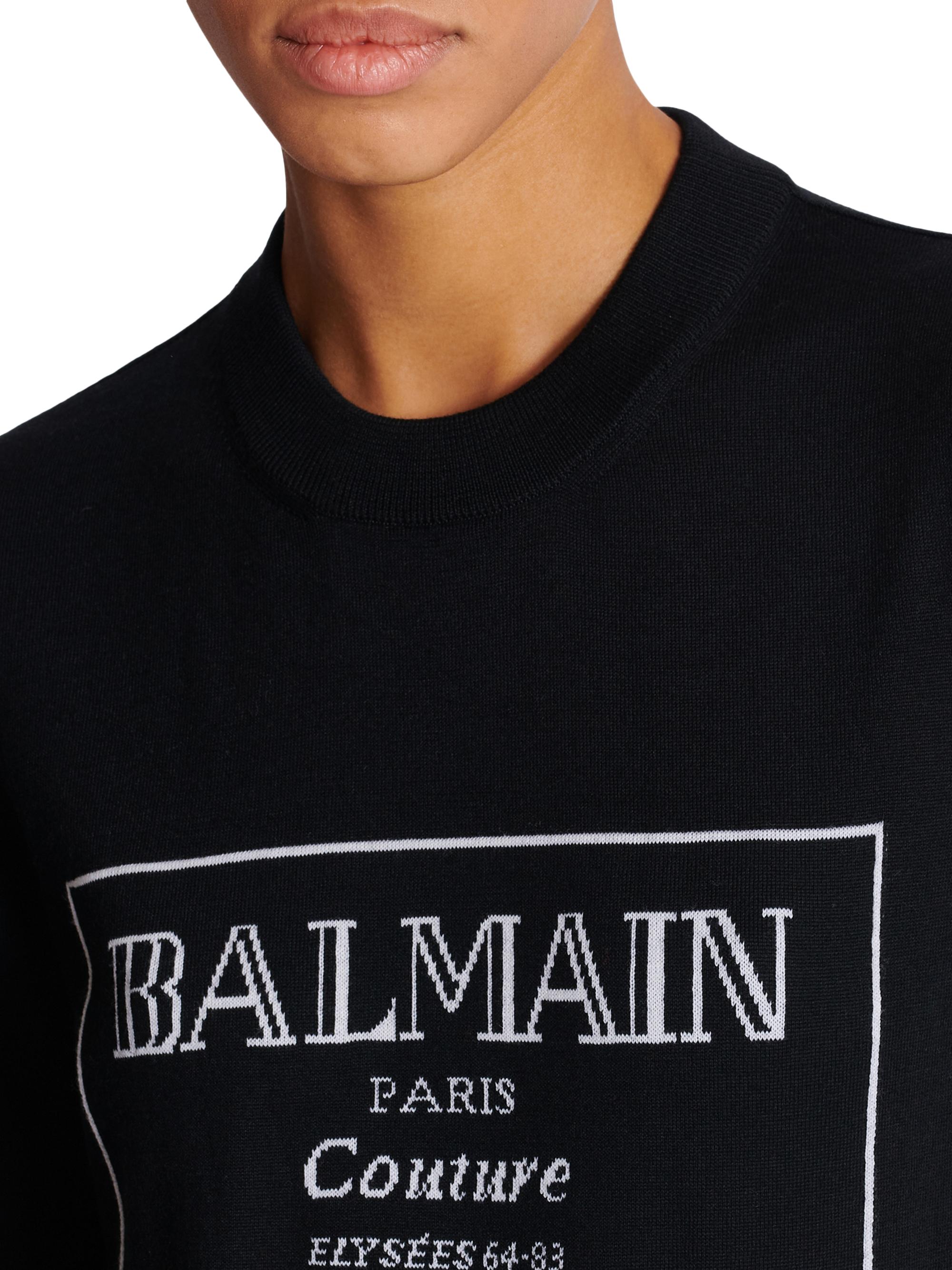 Balmain Logo Merino Wool Short-Sleeve Bi-Color Knit Top | Saks