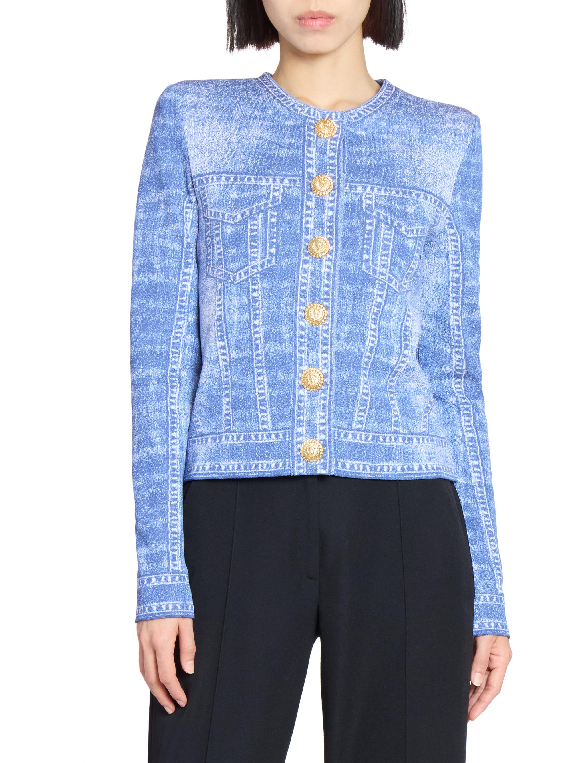 ジャケット BALMAIN LS 2 PKTS DENIM TROMPE L`OEIL CARDIGAN Balmain Trompe L'oeil Denim Button-Front Cardigan | Saks