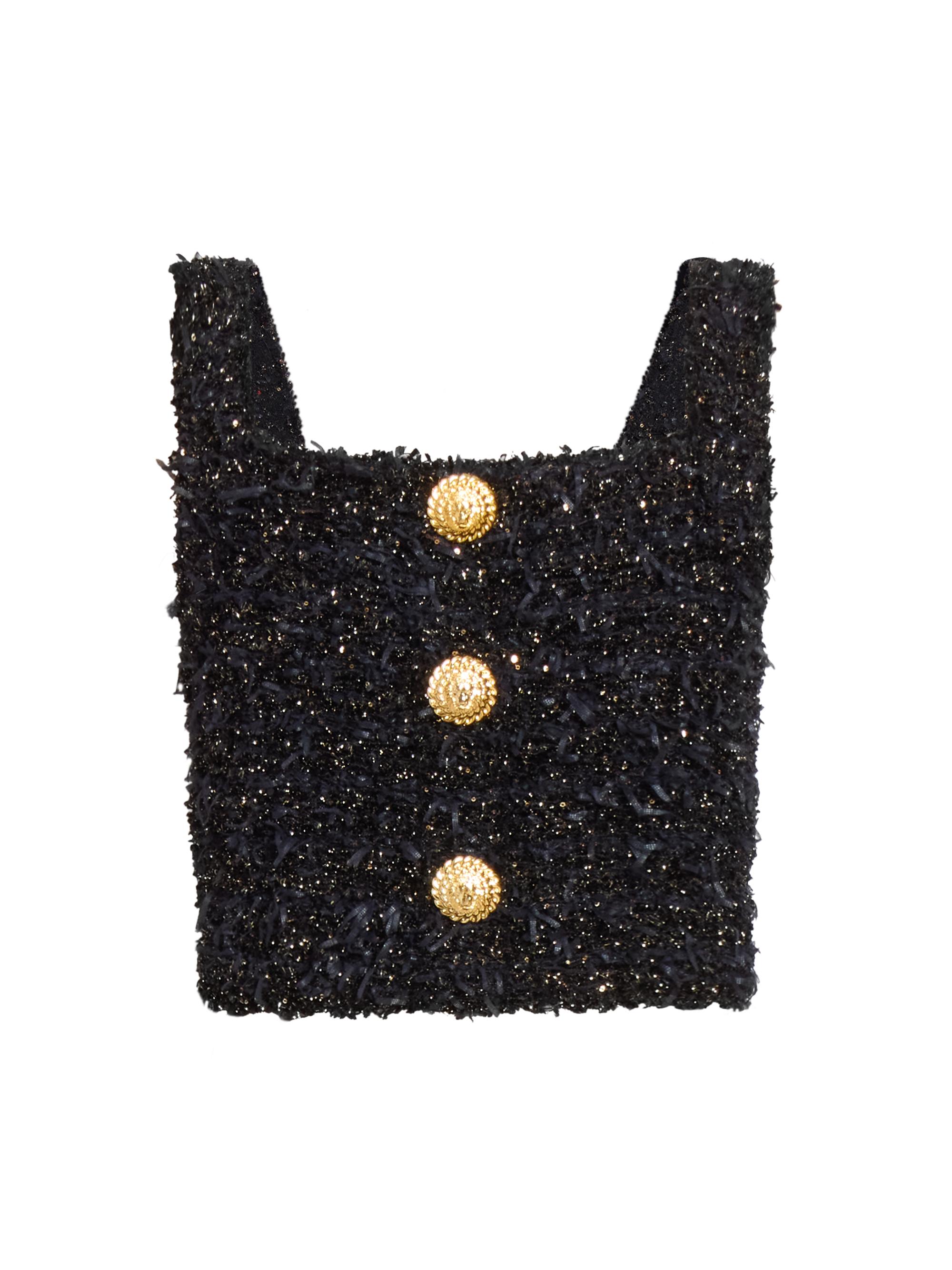 Balmain Women's Tweed Crop Top - Noir Or