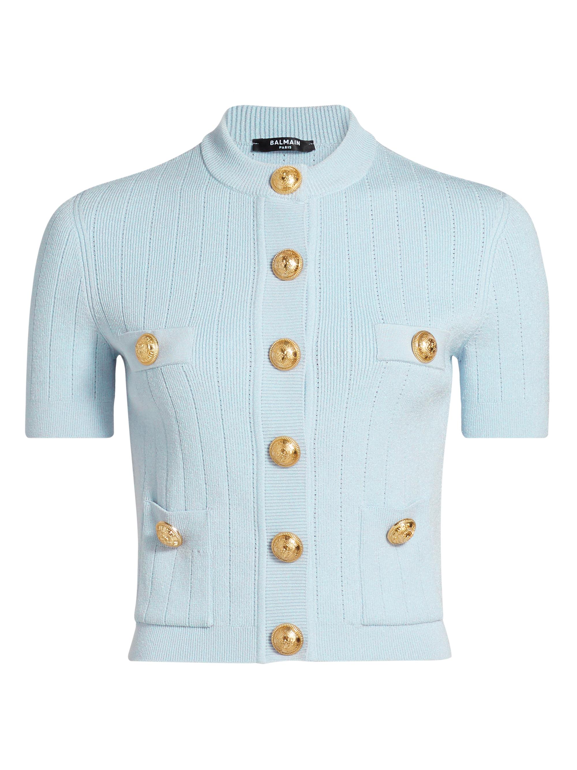 Balmain Women's Buttoned Pocket Knit Cardigan - Bleu Pale