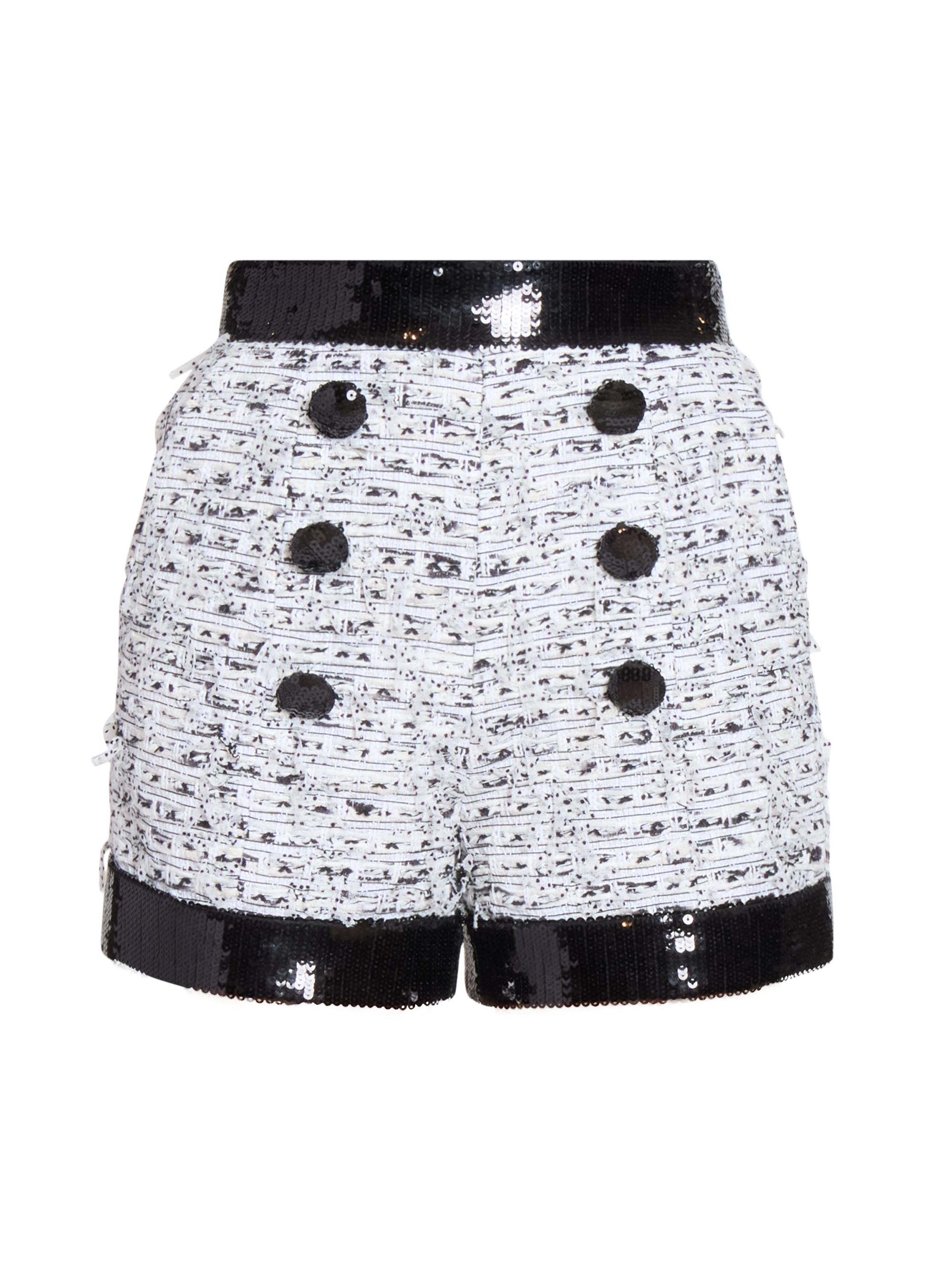 Balmain Women's Sequined Tweed Shorts - Blanc Noir