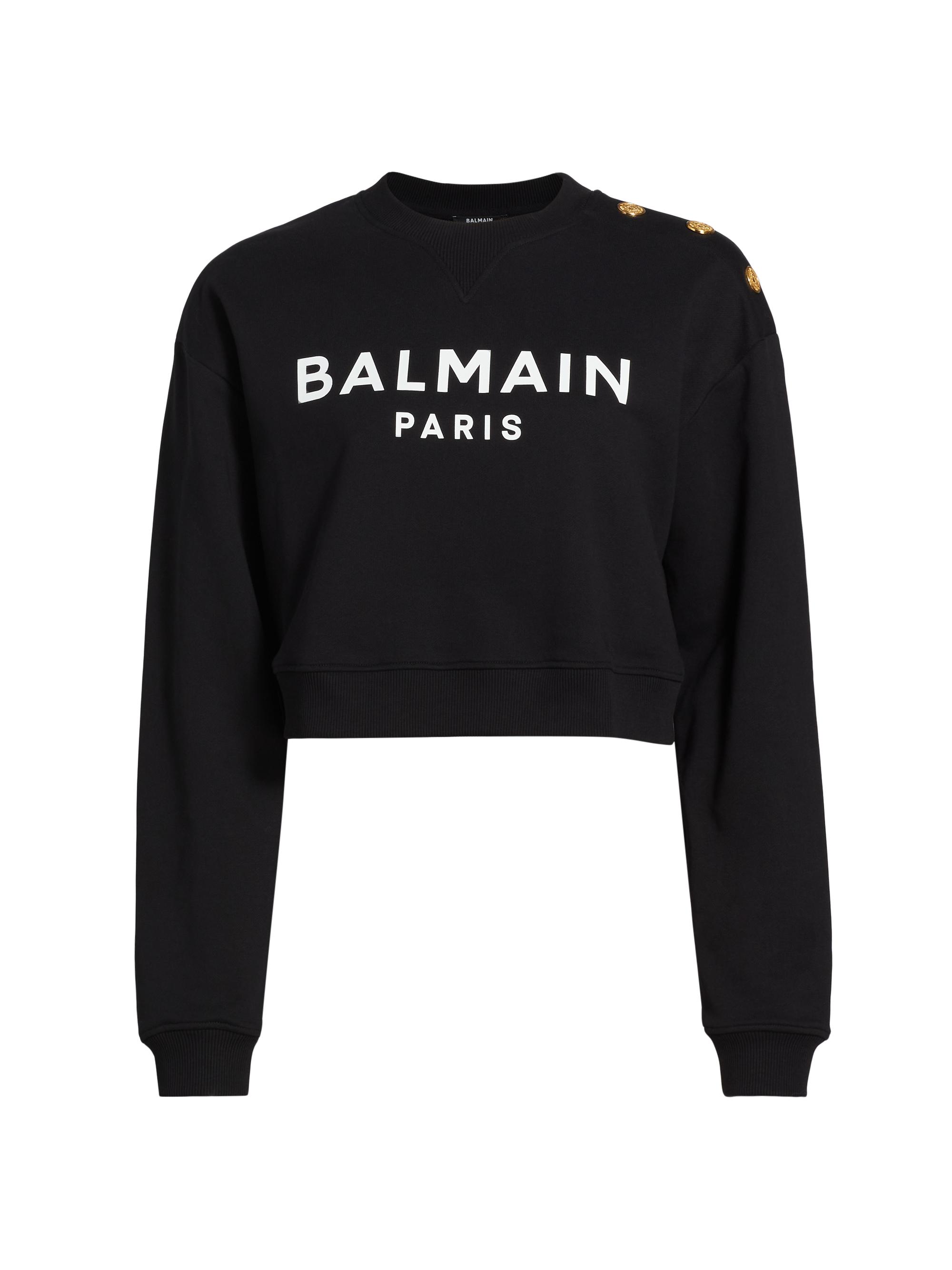 Balmain Button-Embellished Logo Cotton Sweatshirt | Saks Fifth Avenue