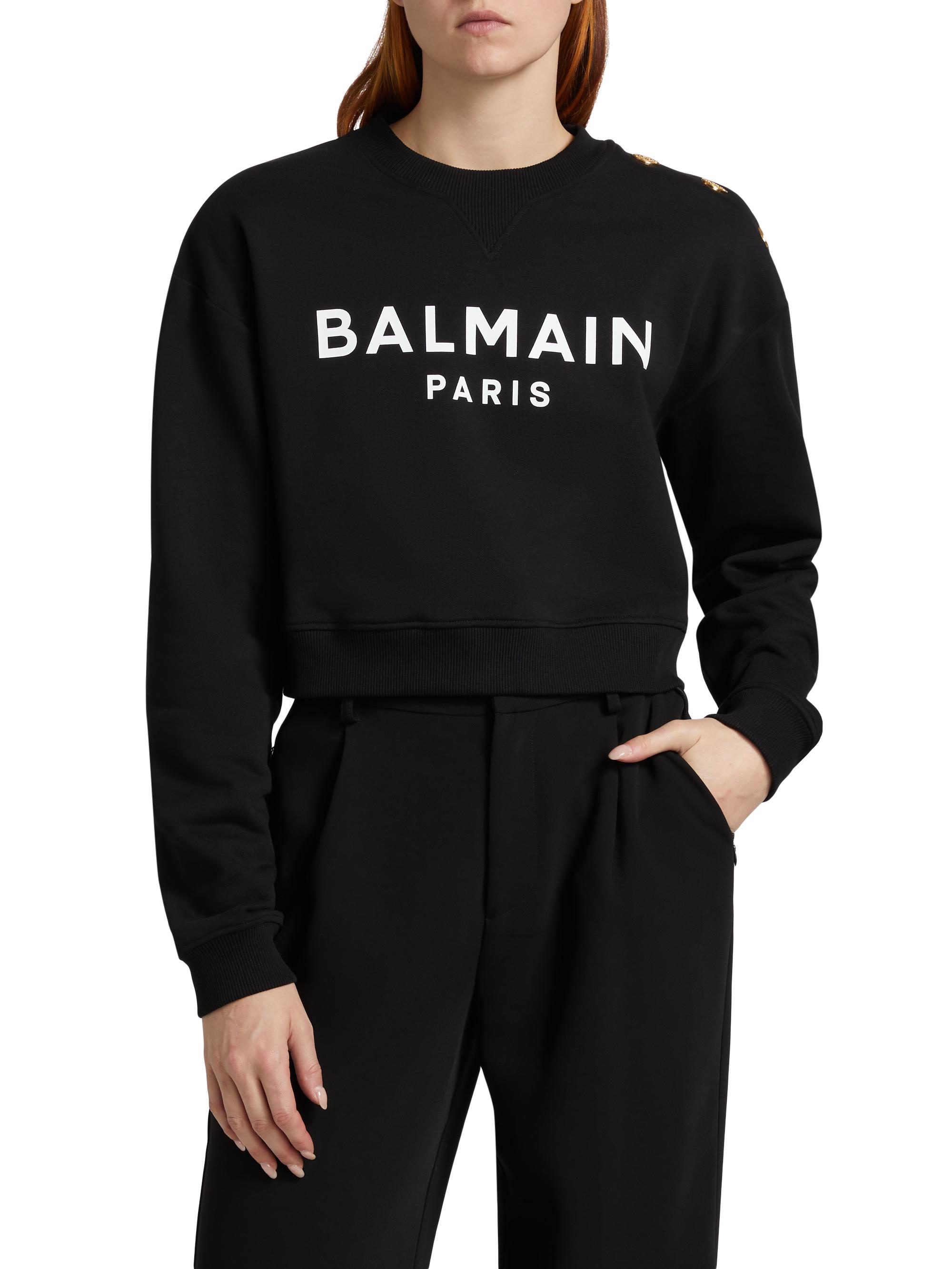 Balmain Button-Embellished Logo Cotton Sweatshirt | Saks Fifth Avenue