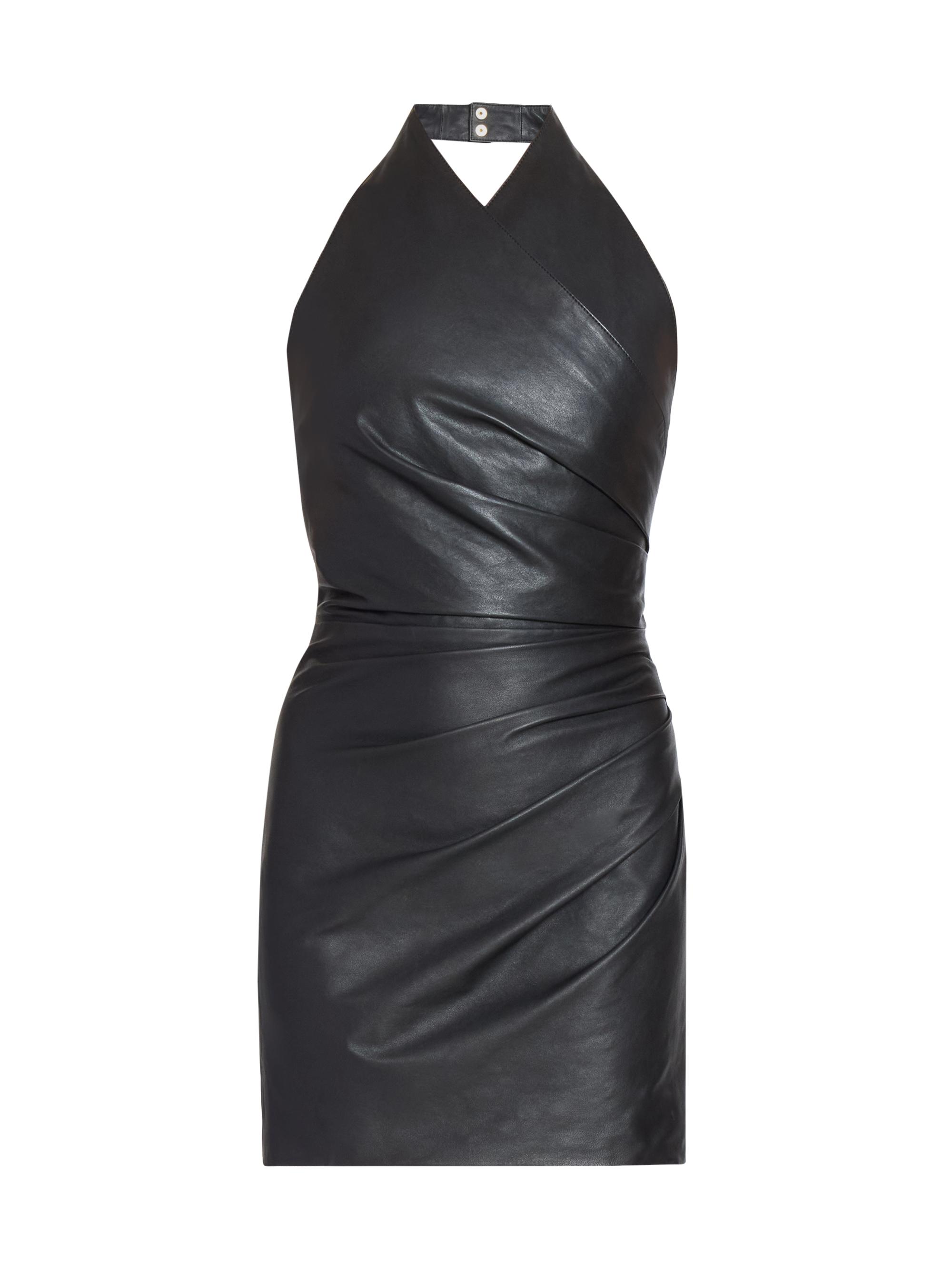 Balmain Women's Draped Leather Halterneck Minidress - Noir