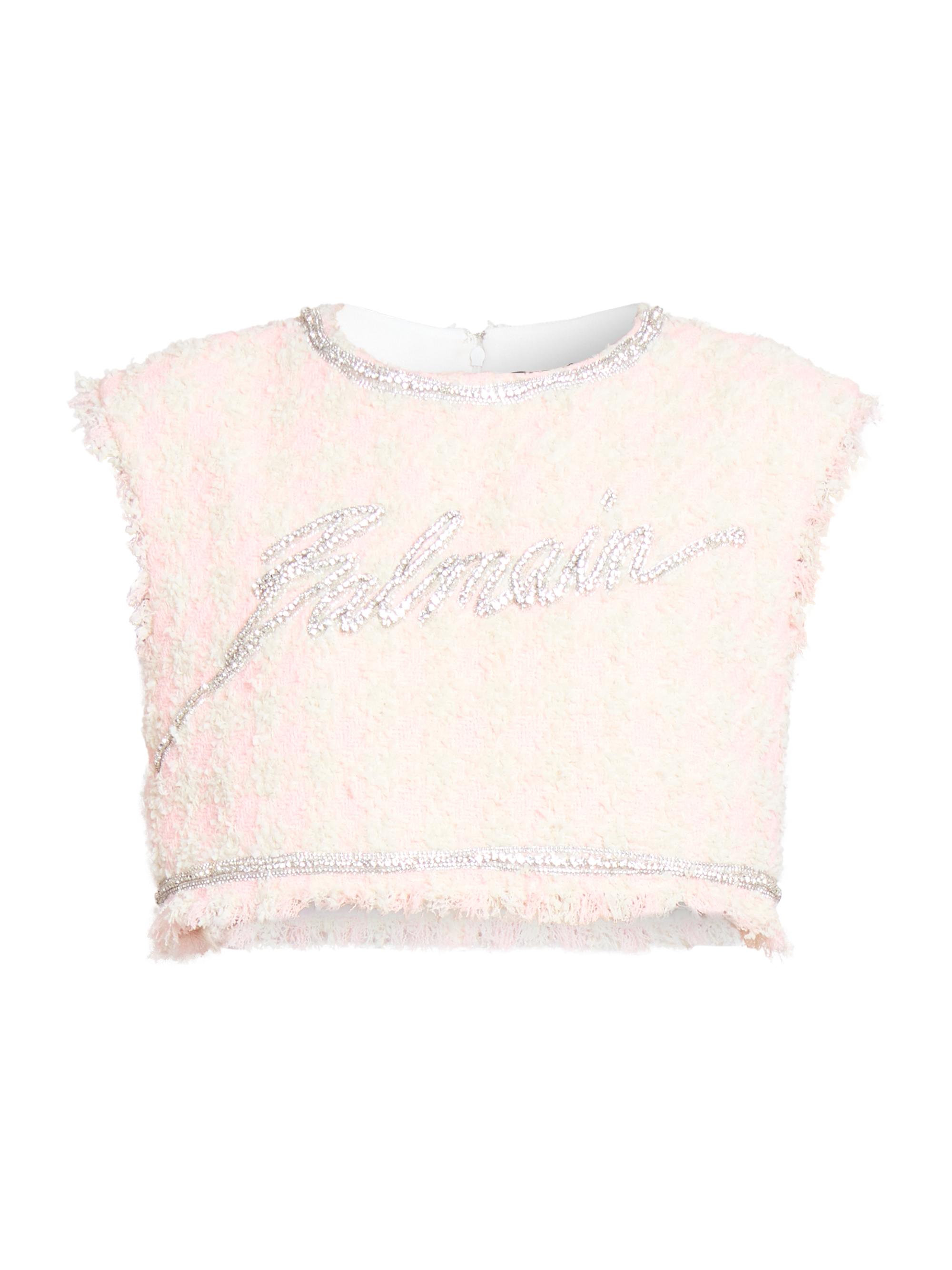 Balmain Embellished Logo Tweed Crop Top | Saks Fifth Avenue