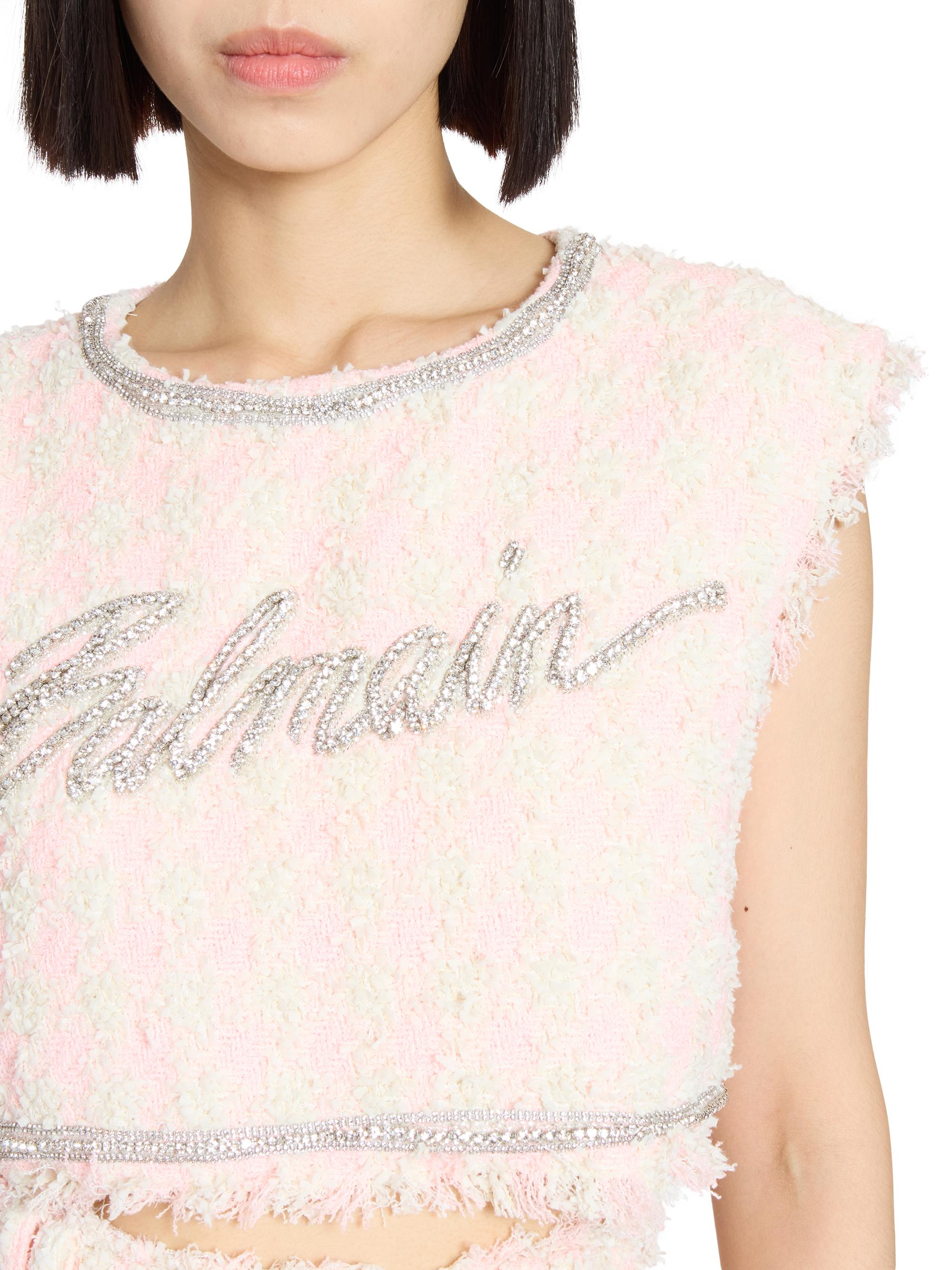 Balmain Embellished Logo Tweed Crop Top | Saks Fifth Avenue