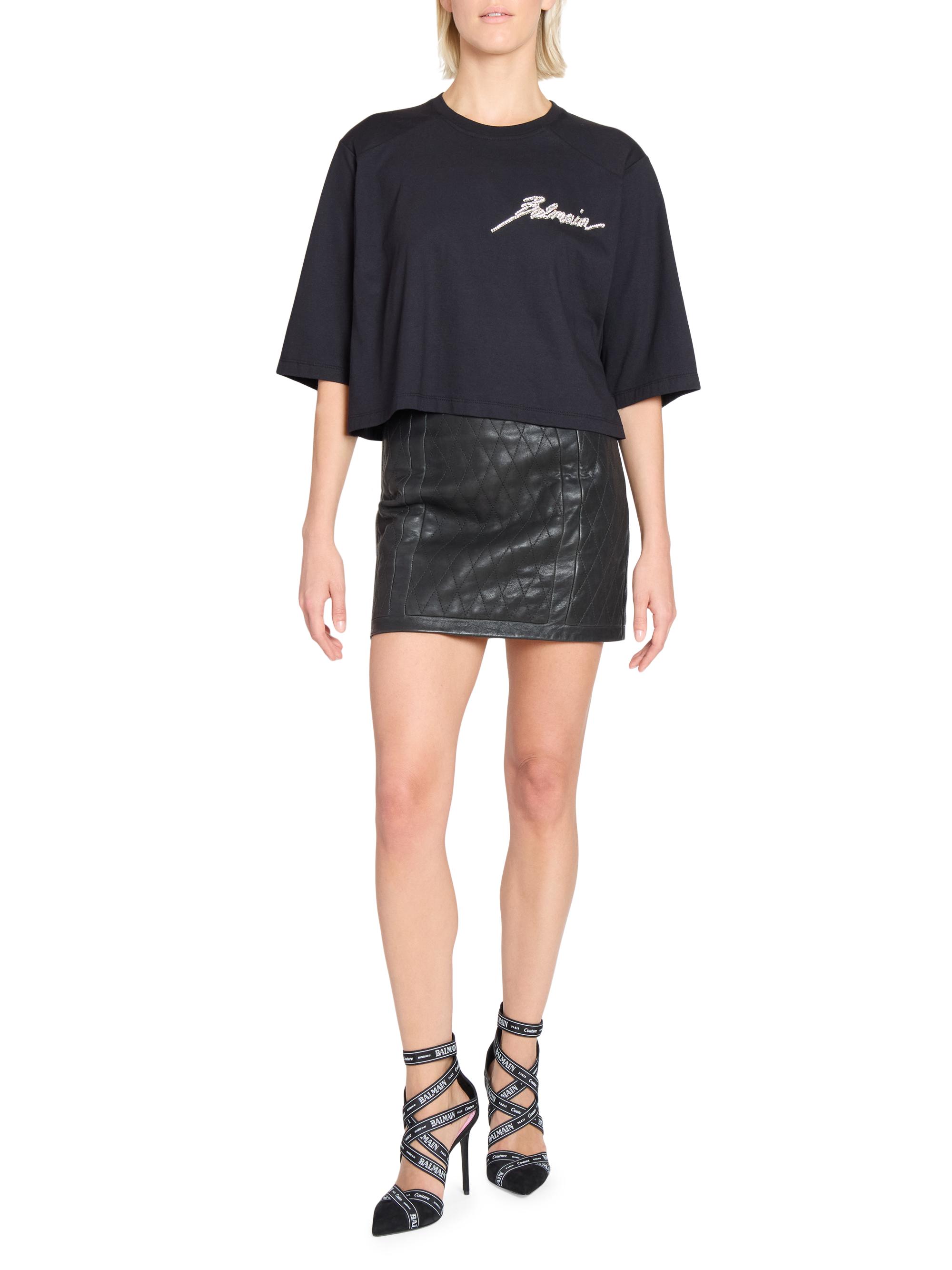 Balmain Embellished Logo Cotton Crop T-Shirt | Saks Fifth Avenue