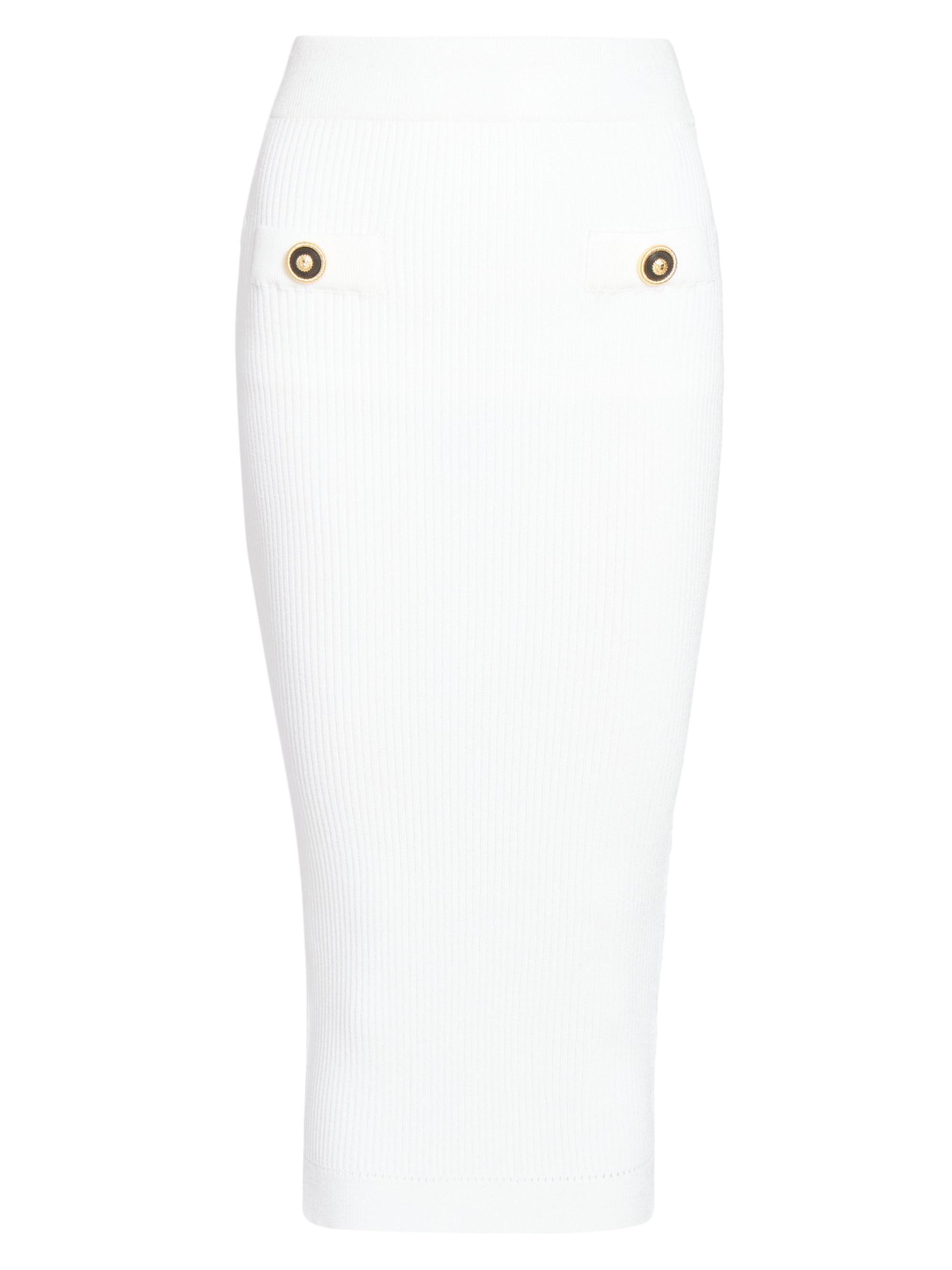 Balmain Women's Rib-Knit Midi-Skirt - Blanc