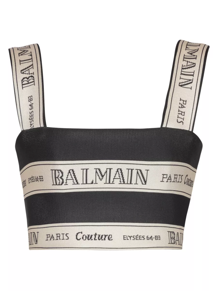 Shop Balmain Logo Striped Jacquard Crop Top | Saks Fifth Avenue