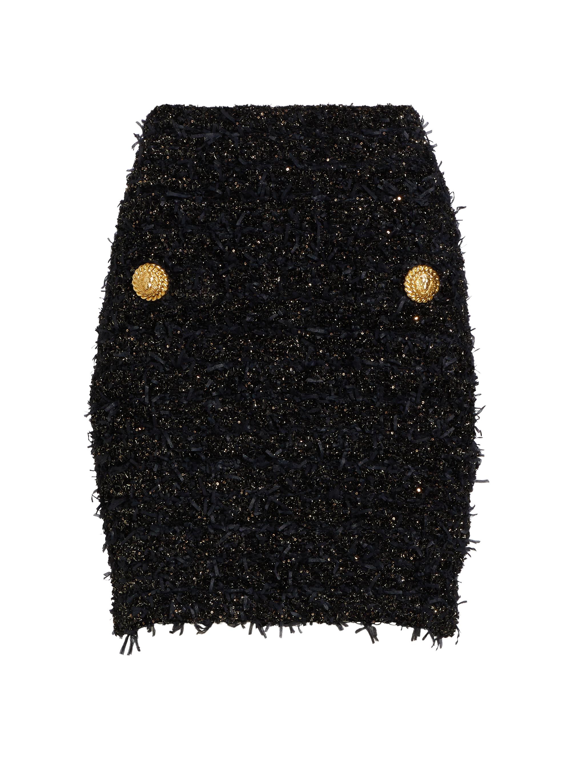 Balmain Women's Buttoned Tweed Miniskirt - Noir