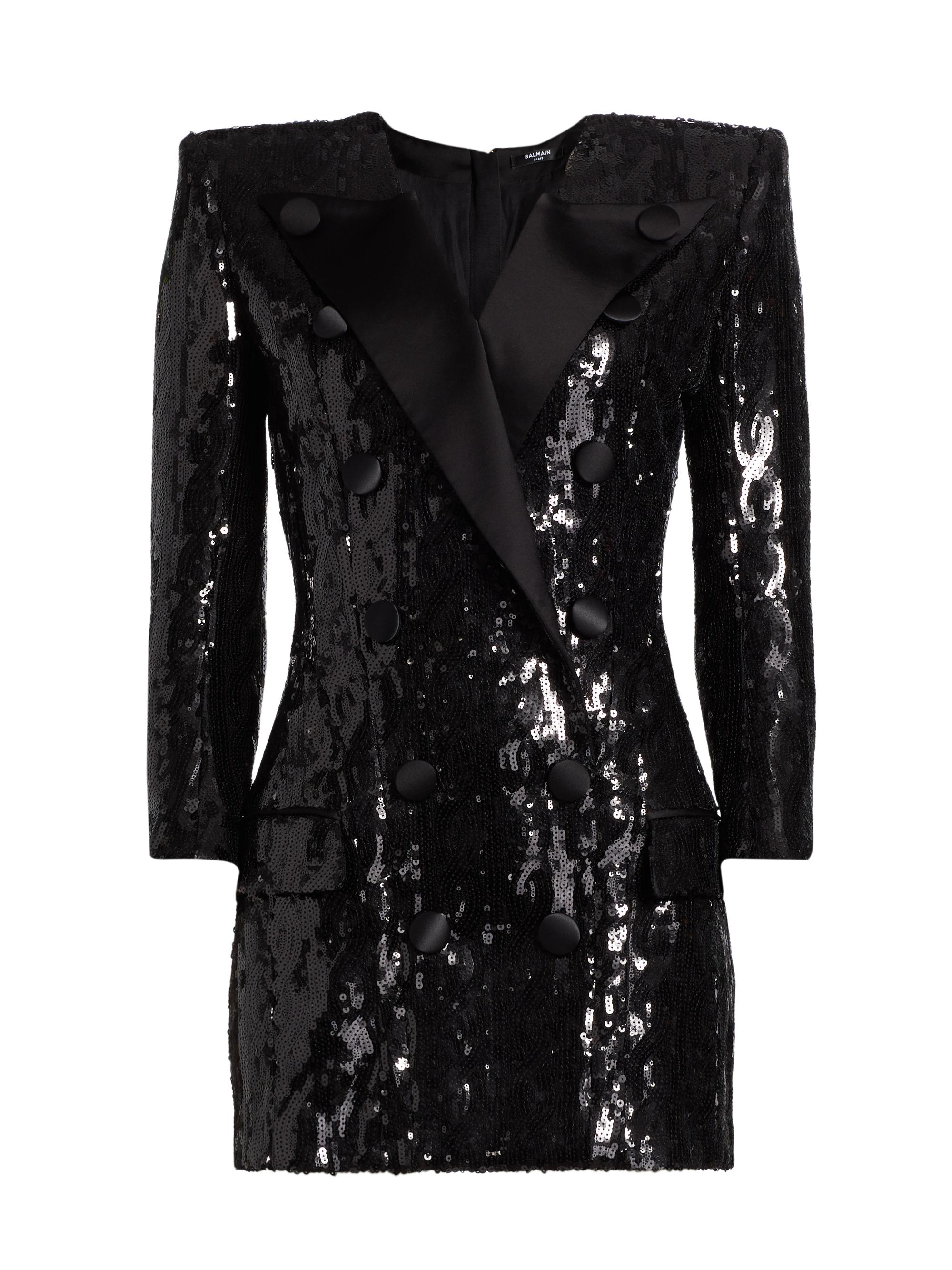 Balmain Women's Sequined Double-Breasted Tuxedo Minidress - Noir