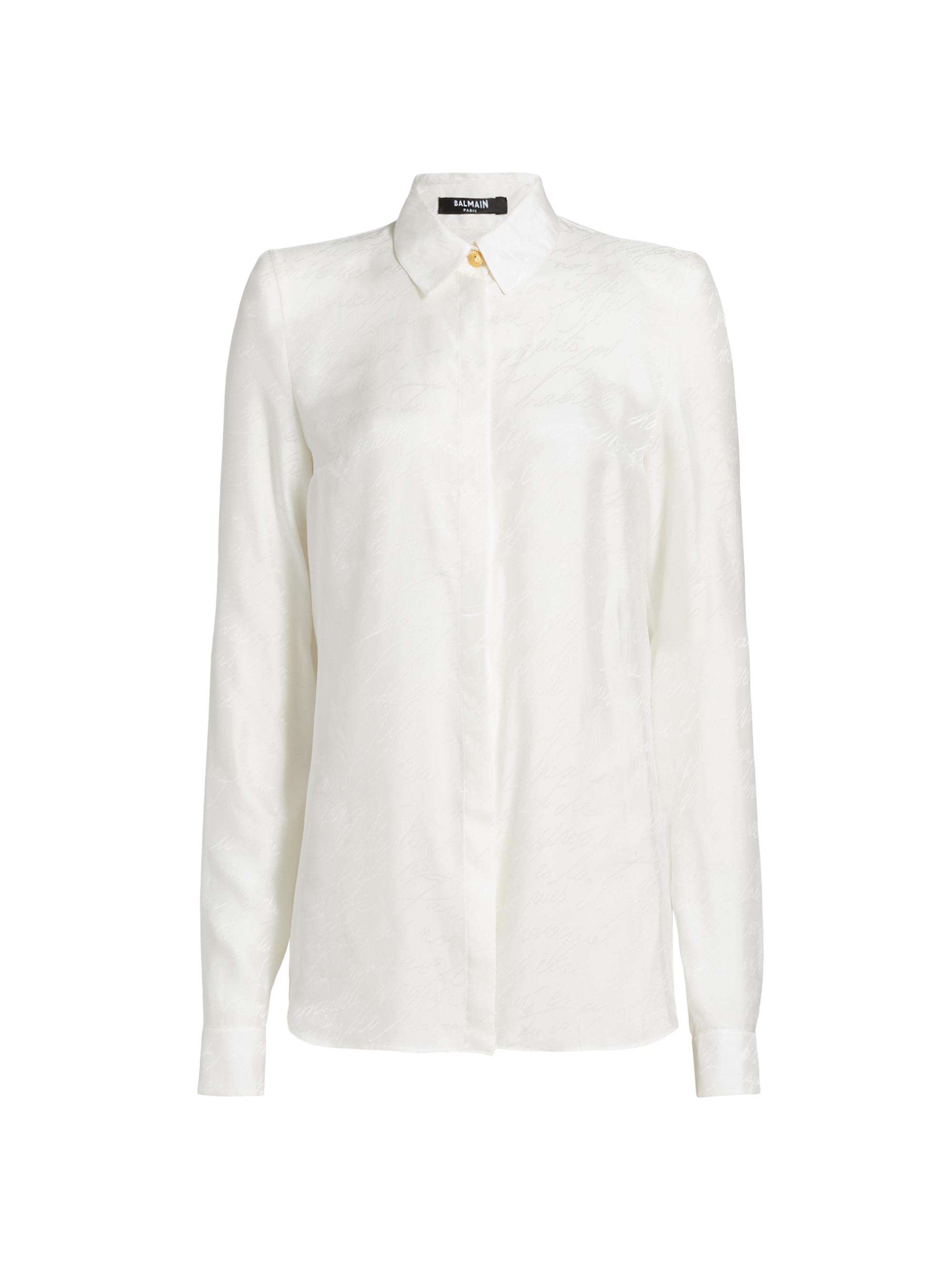 Balmain Women's Love Letter Silk-Blend Button-Front Top - Blanc