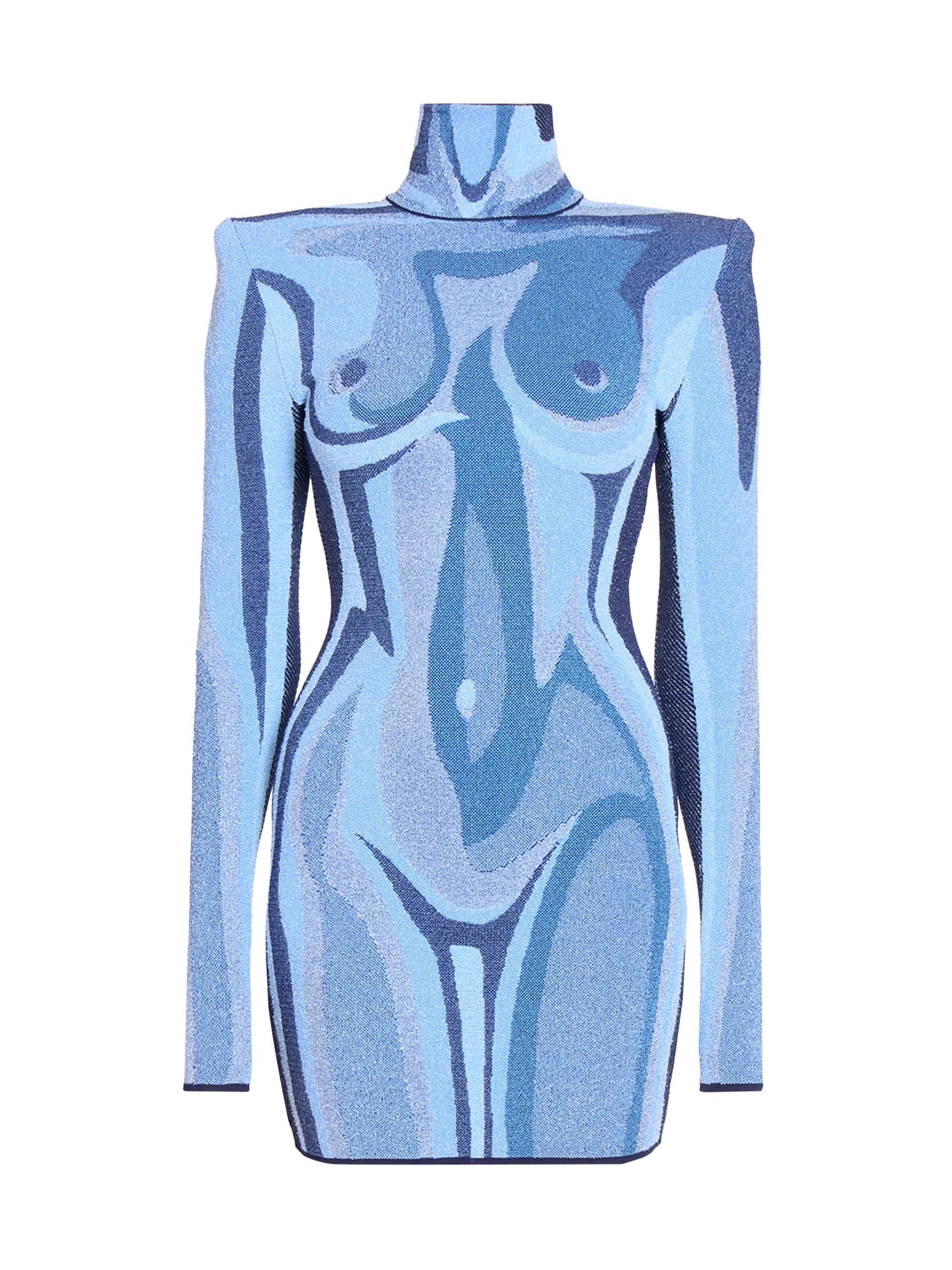 Balmain Women's Body Trompe L'oeil Knit Long-Sleeve Minidress - Sol Multi Denim